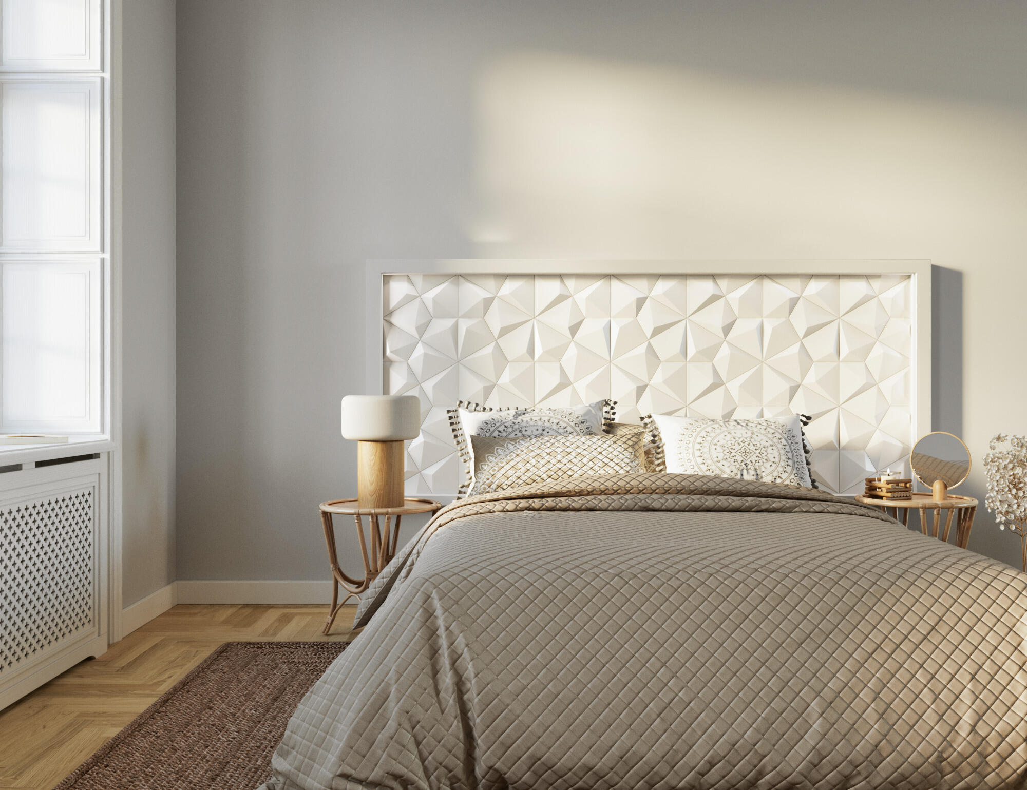 Cabecero de cama niza con led lacado blanco nieve de 146x86x6cm