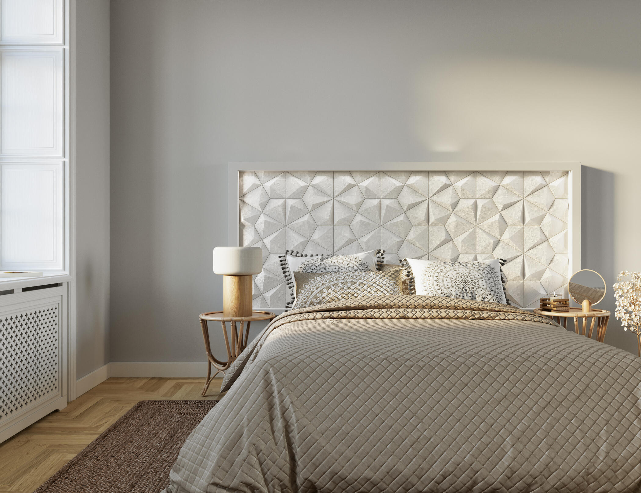 Cabecero de cama niza con led blanco nieve efe. piel 182x88x6.5cm