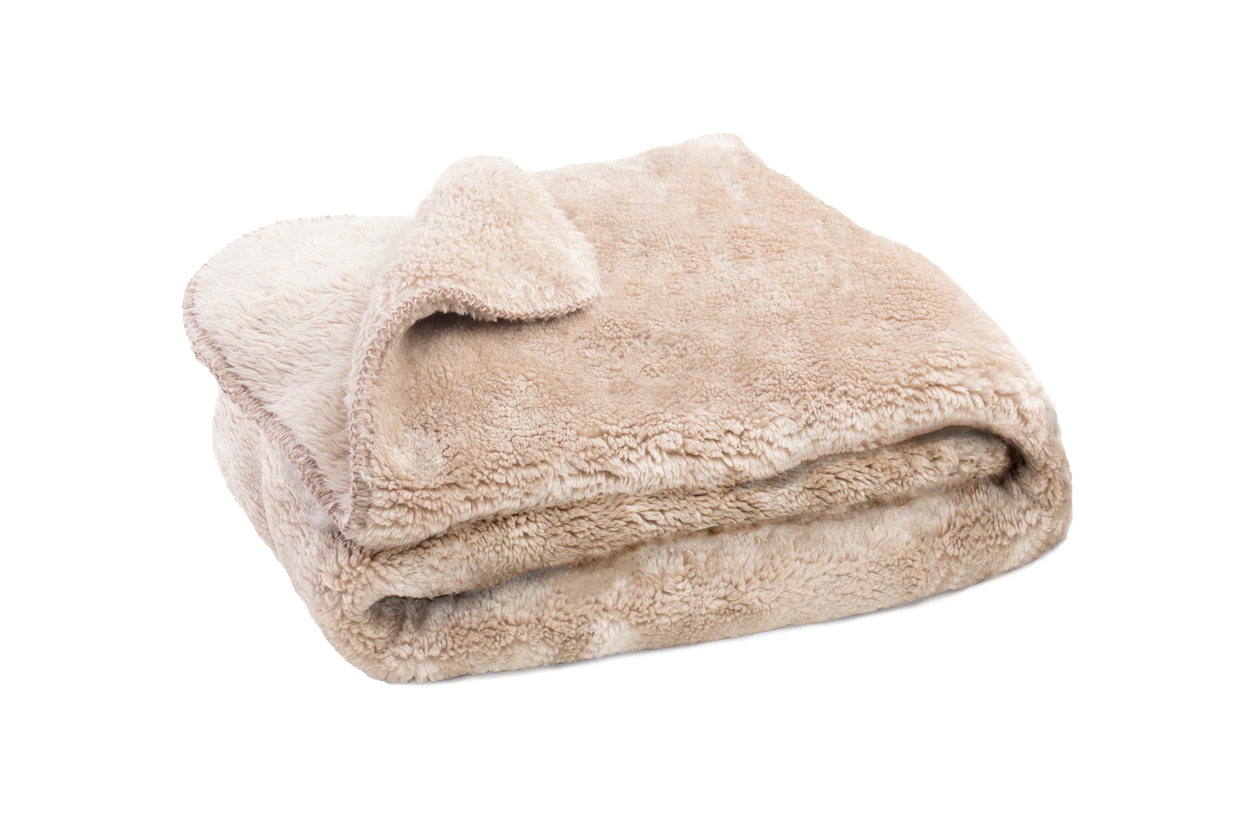 Manta franela  Doble cara rectangular poliéster liso beige overlock y cosido de 130x170 cm - 2