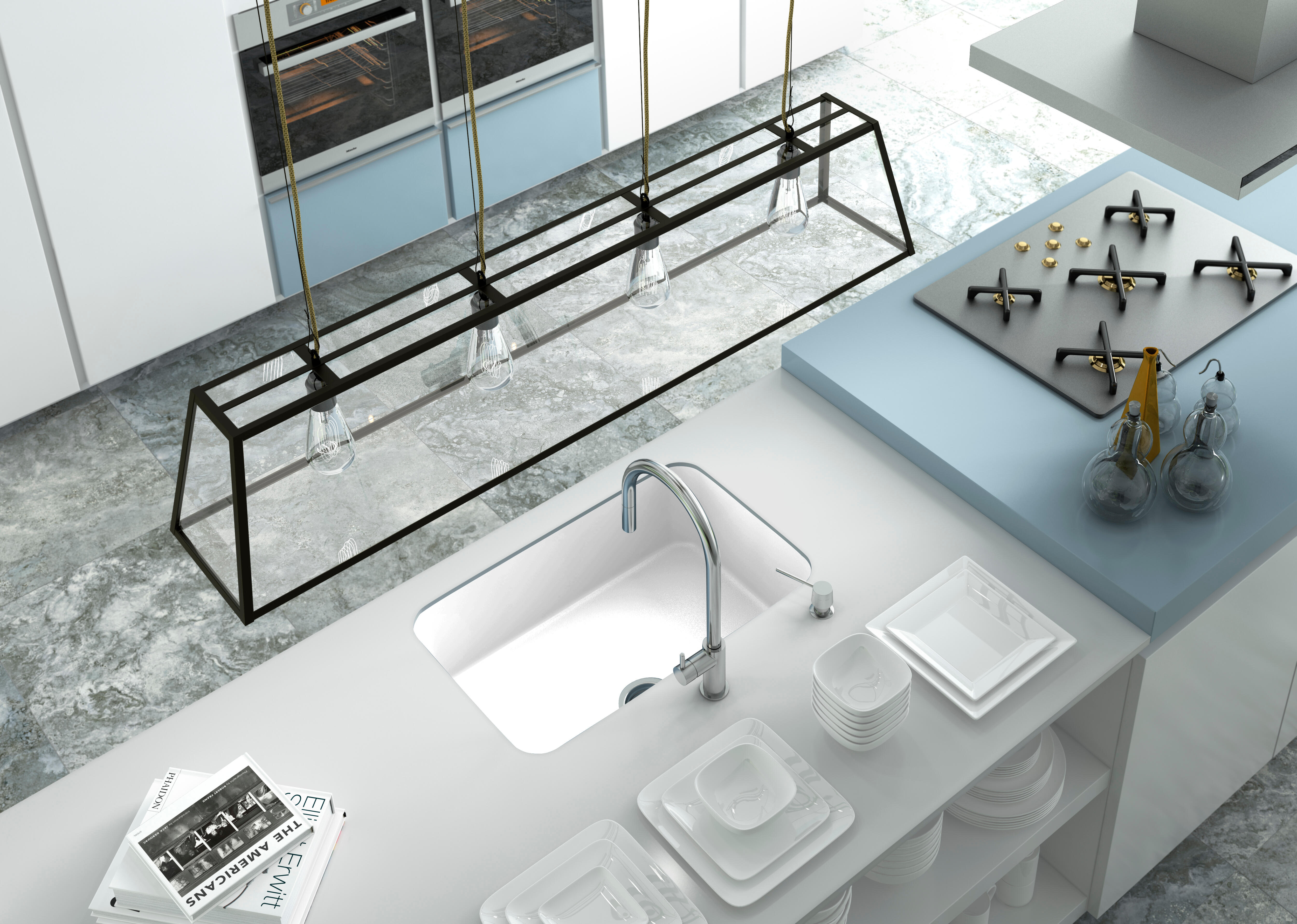 Fregadero cocina Poalgi Gandia bajo encimera 1 seno 74x44.5 cm resina blanco mueble a partir de 80 cm - 6