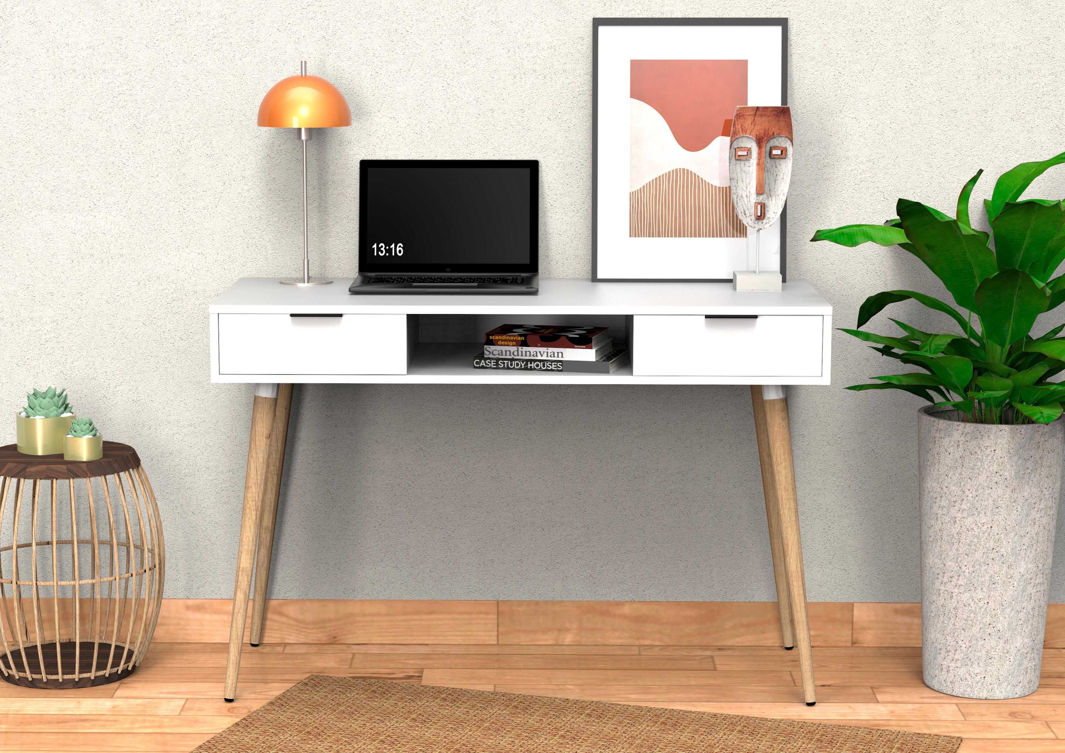 Mesa escritorio snow blanco y roble 120x50x84 cm