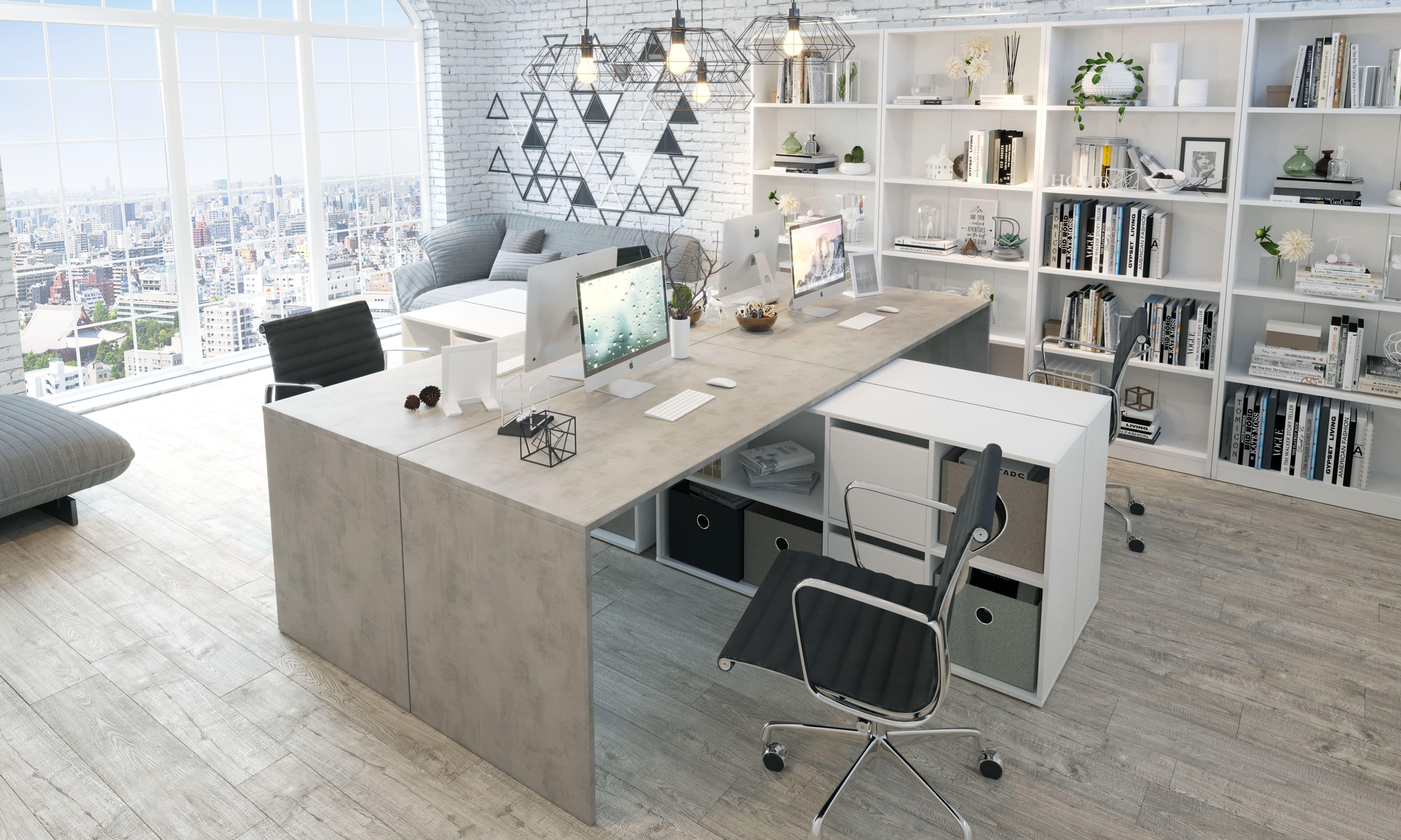 Mesa escritorio Adapta plus blanco artik y cemento 136x66x74 cm - 9
