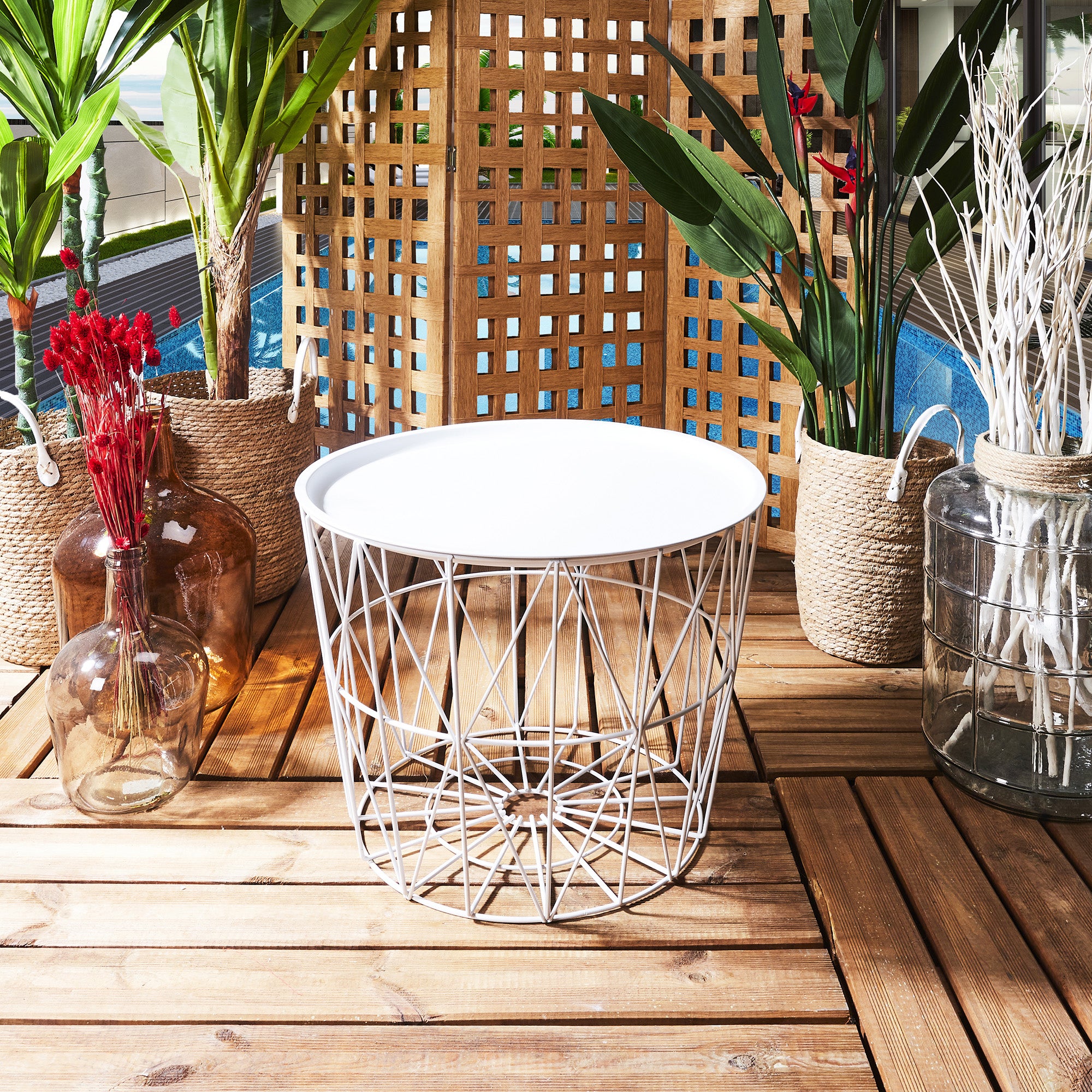 Mesa auxiliar redonda metal blanco 38x50 cm (diámetro x alto)