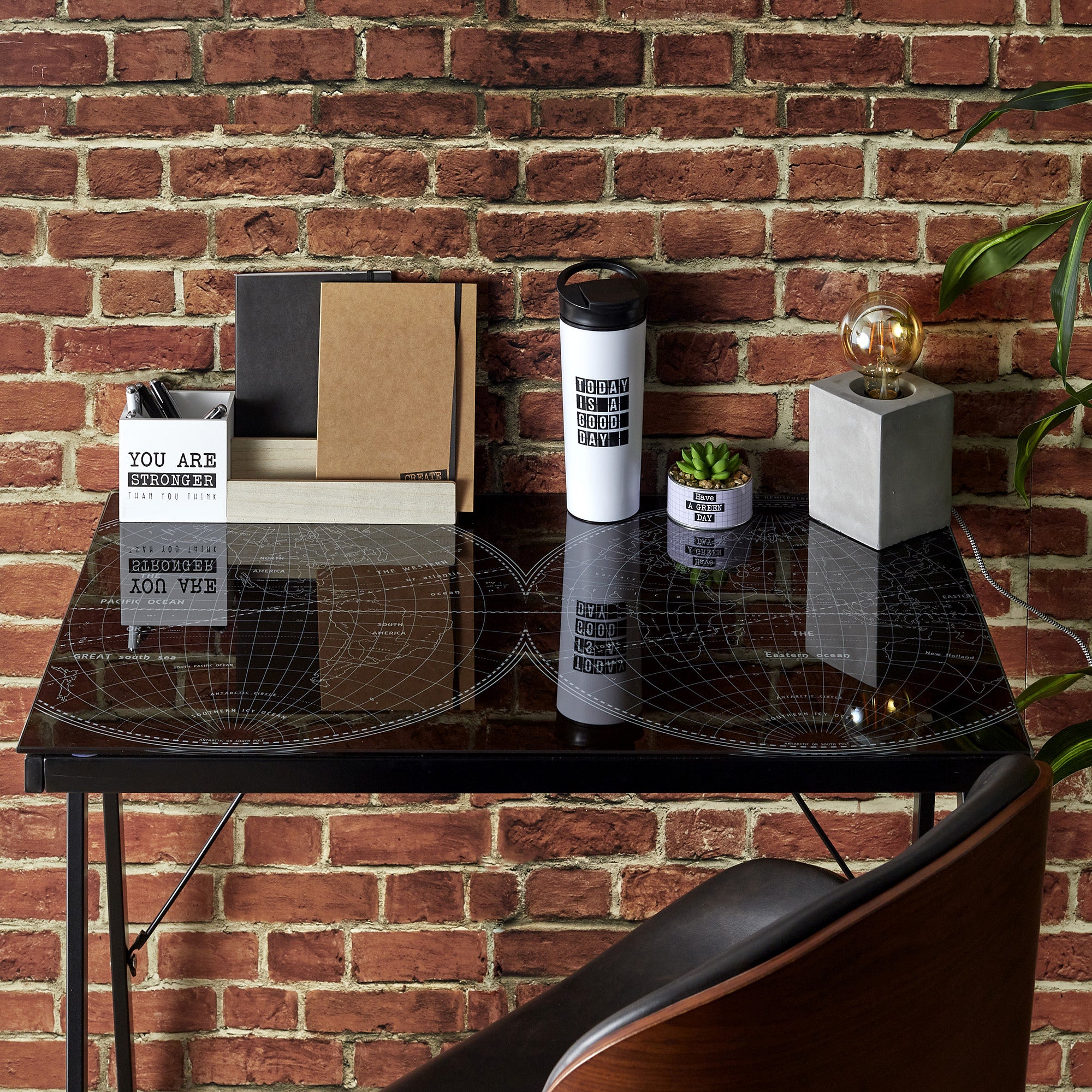 Mesa escritorio mapamundi negro 80x50x74 cm