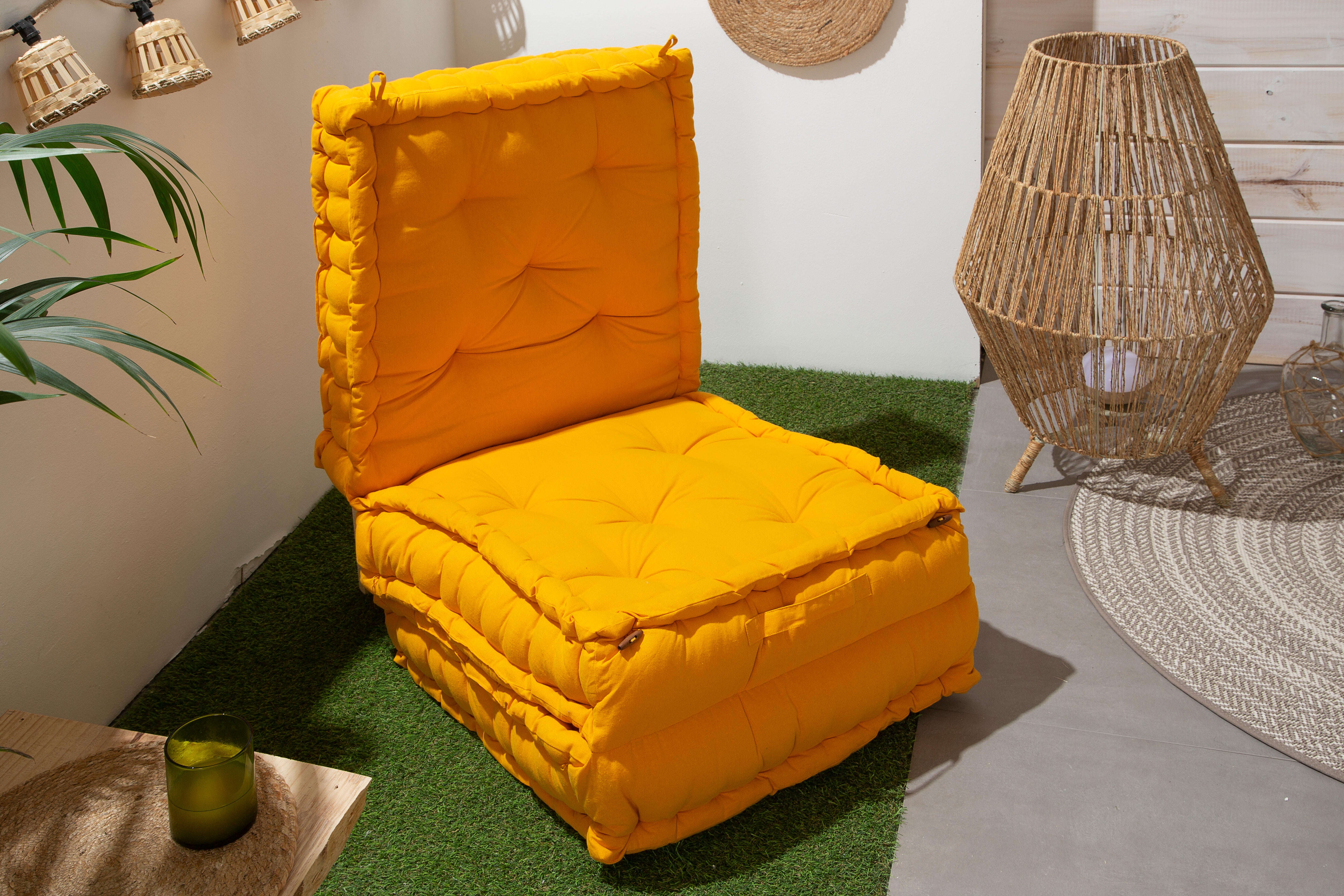Cuscino da pavimento Futon Pouf Flexible effetto cotone giallo / dorato 60 x 60 cm - 4