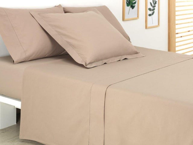 Sábana encimera de percal Vainica topo para cama de 180 cm