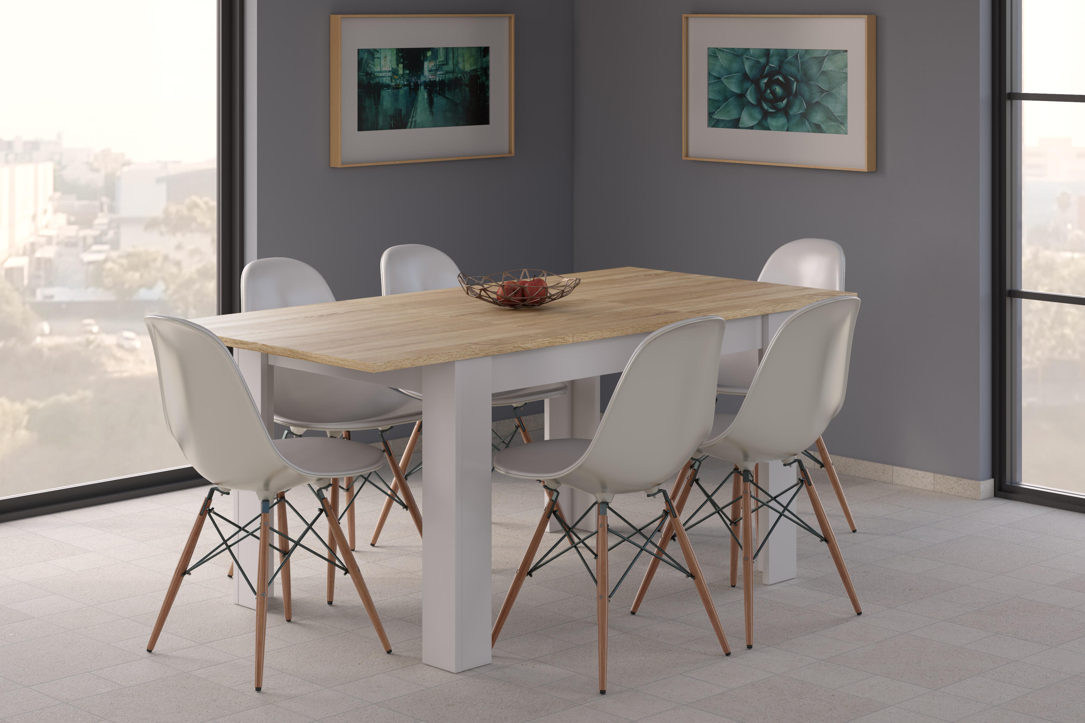 Mesa de comedor extensible Kendra blanco artik y roble (largo máximoxaltoxancho) - 3