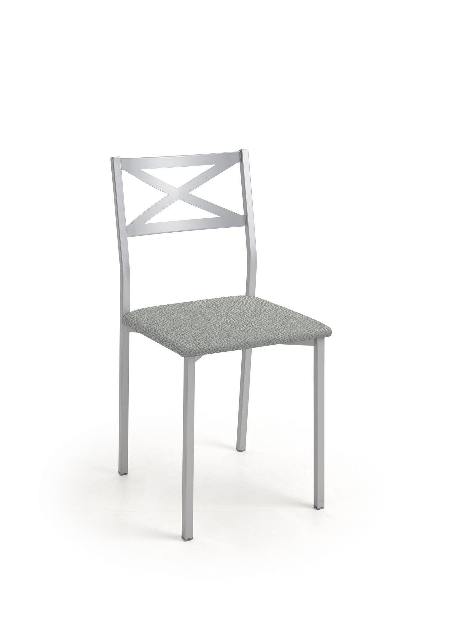 Silla de estructura color aluminio y asiento plata de 38 x 86 cm