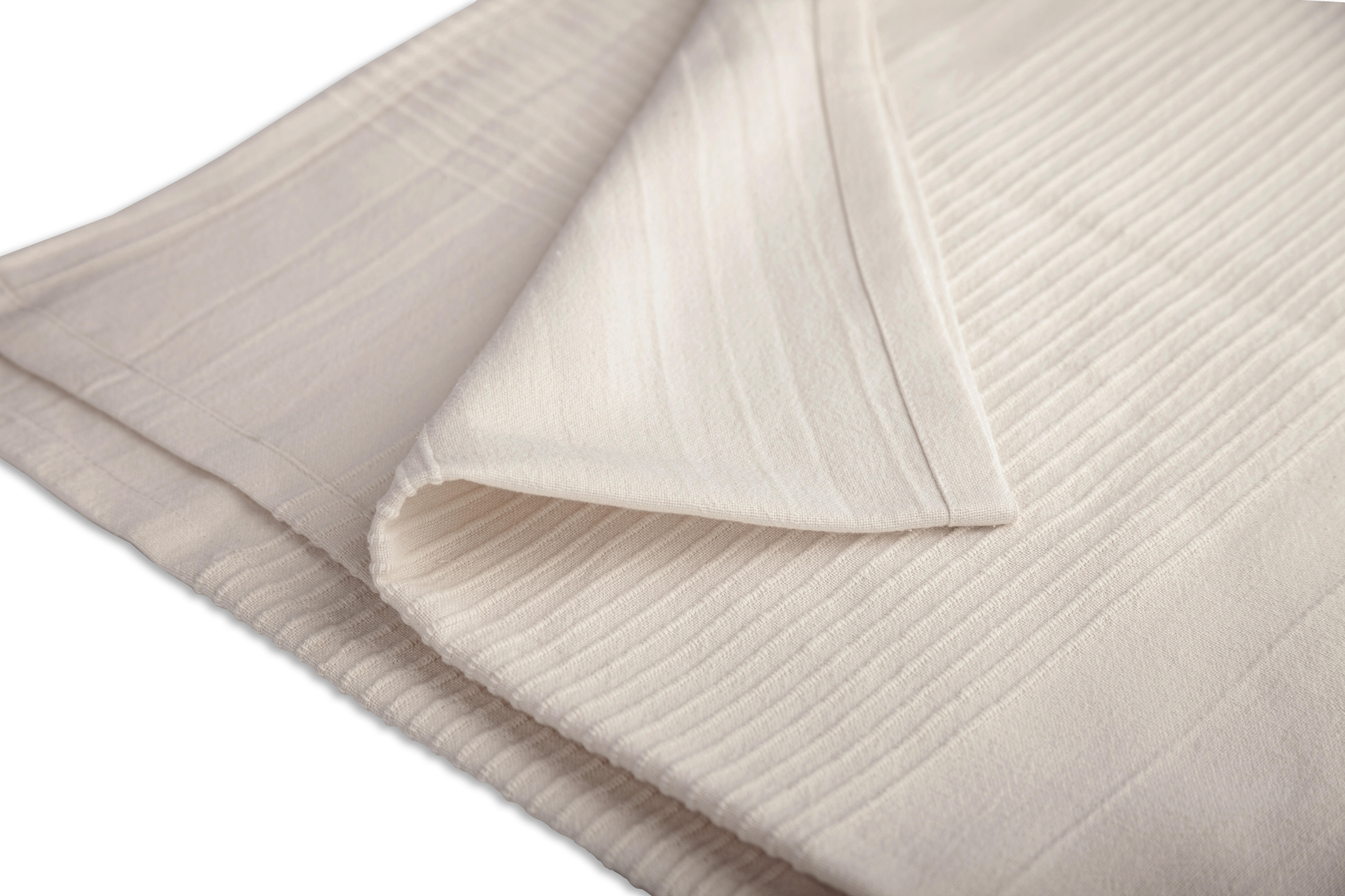 Manta algodón trama rectangular algodón beige marco overlock y cosido de 150x250 cm - 3