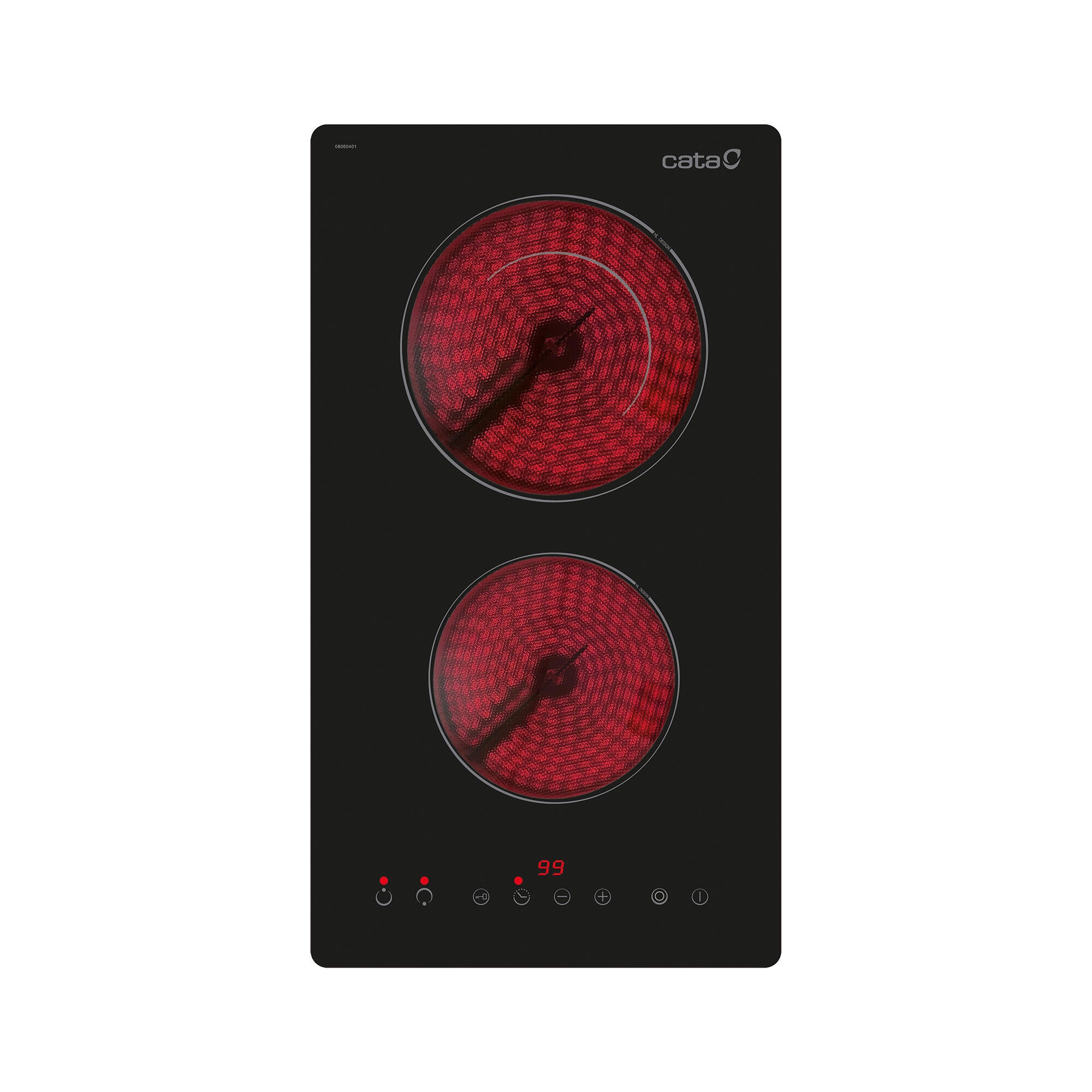 Placa vitrocerámica cata thd 3002 bk con 2 zonas de cocción zona grande de 18cm 3200 w negro 30cm