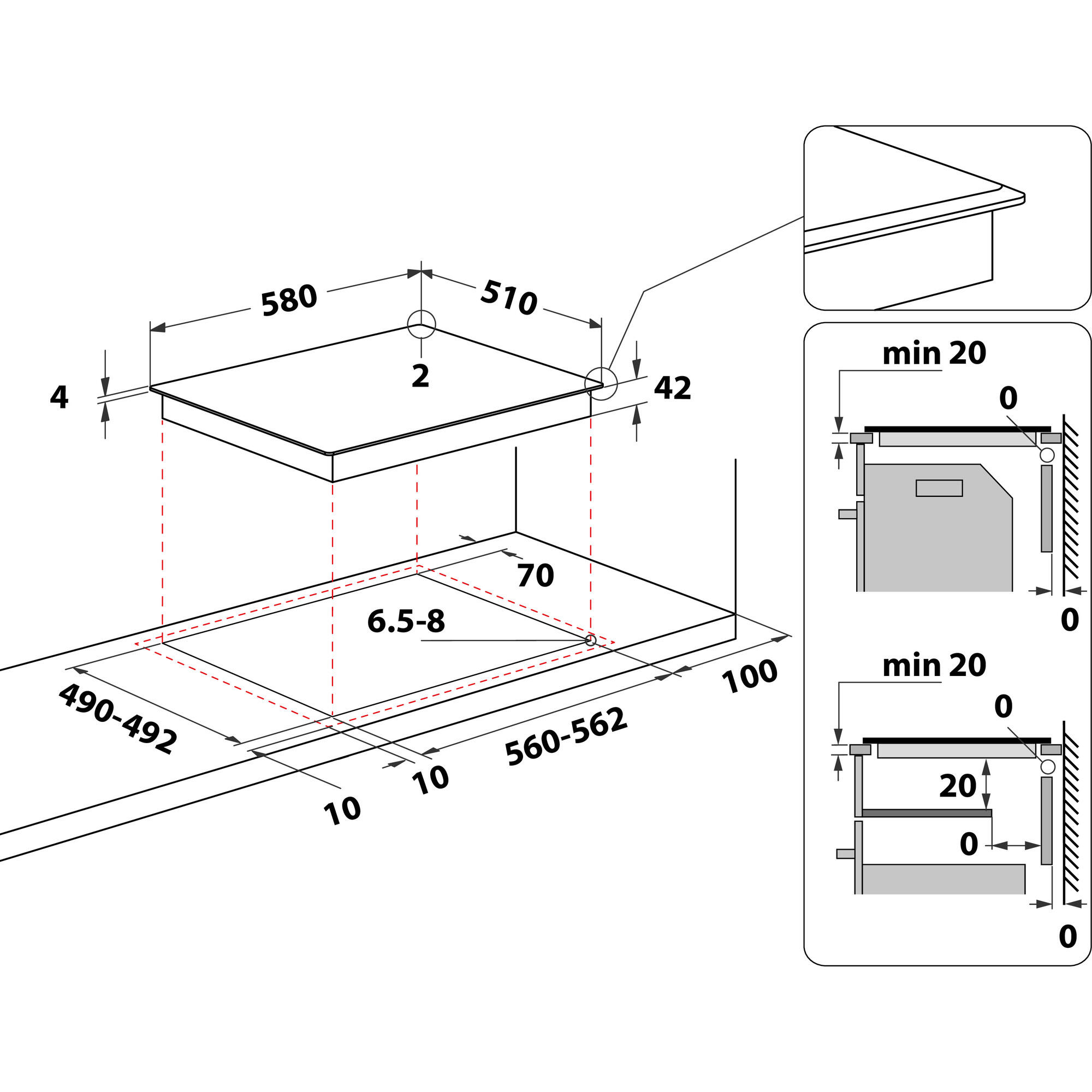 Placa vitrocerámica WHIRLPOOL AKT 807/BF con 3 zonas de cocción zona grande de 28cm 5600 W negro 60cm - 2