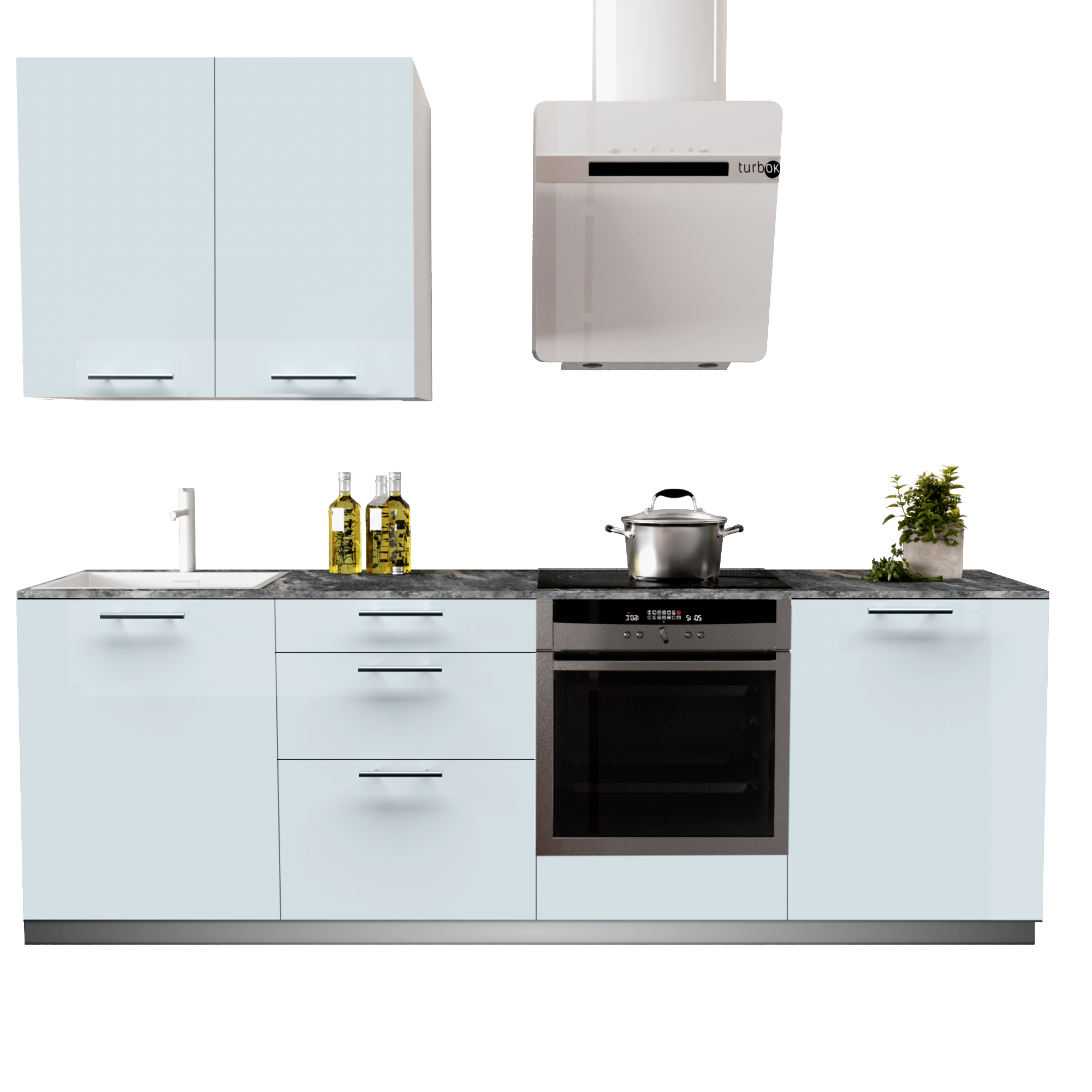 Cocina en kit Atenas azul aguamarina 240 cm con 1 módulo alto + 4 módulos bajos - 5