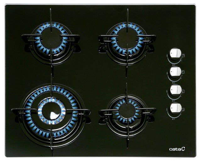 Placa de gas CATA CIB6031BK 4 zonas de cocción gas butano cristal negro con encendido integrado 60cm