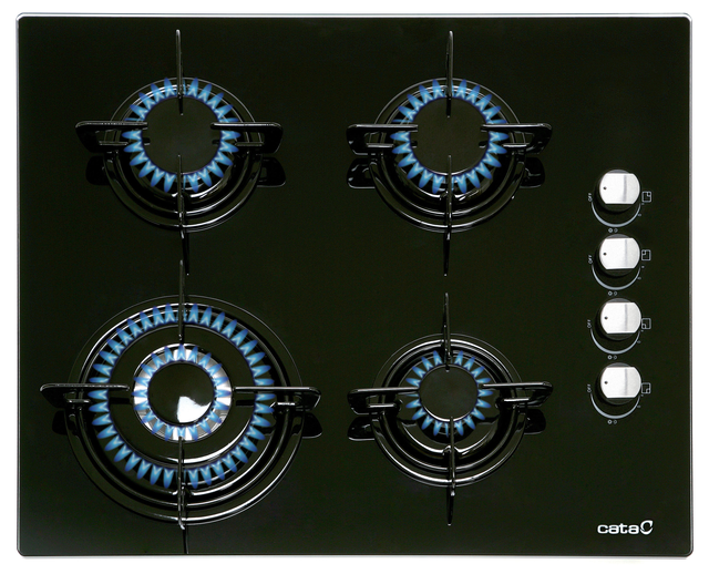 Placa de gas CATA CHI 6031 BK 4 zonas de cocción gas natural cristal negro con encendido integrado 60cm