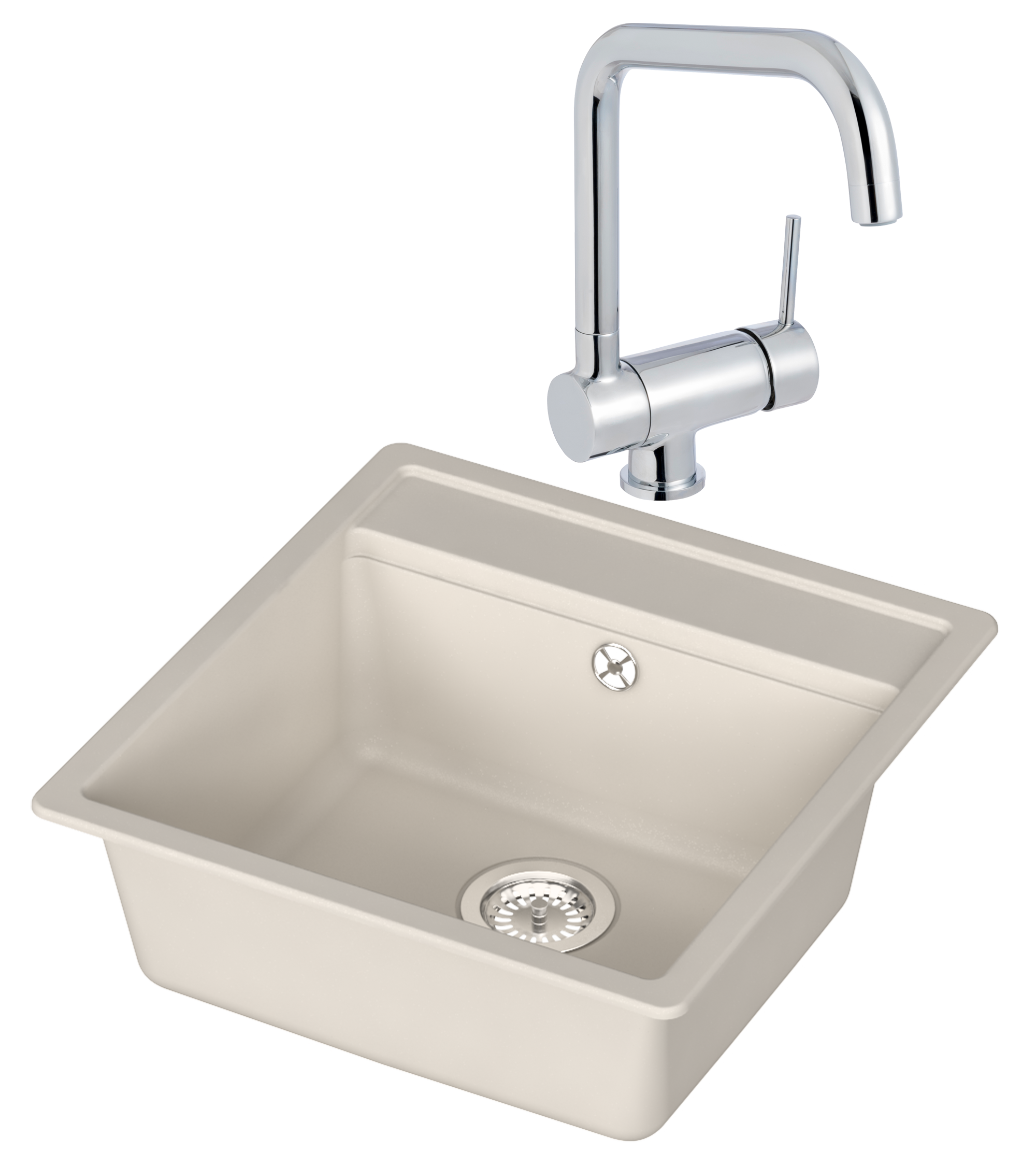 Conjunto fregadero onega 49 x 51 cm y grifo caño abatible perrine