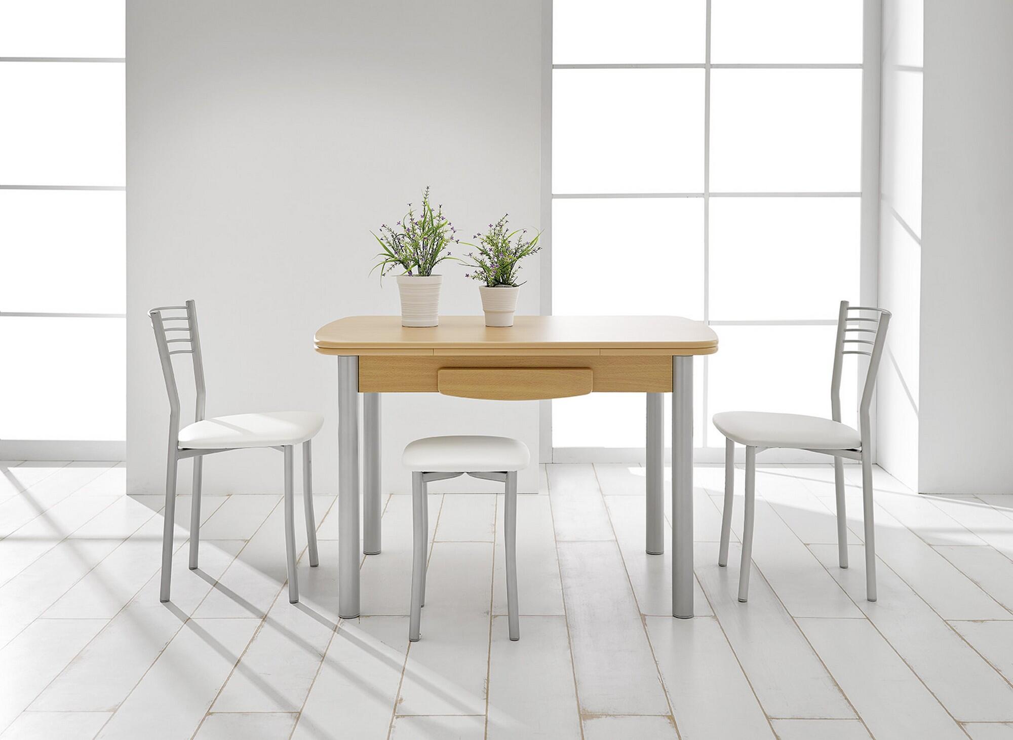 Mesa kombi extensible natural patas color aluminio 100x60