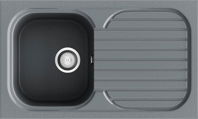 Lava-louça 1 cuba com escorredor 82.3 x 49.5 cm resina cinza / prateado Poalgi Jerez