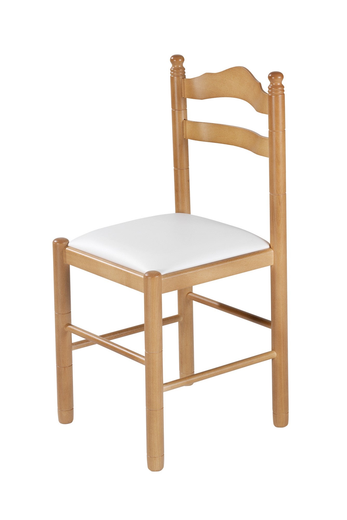Silla monica barnizado natural asiento polipiel blanco