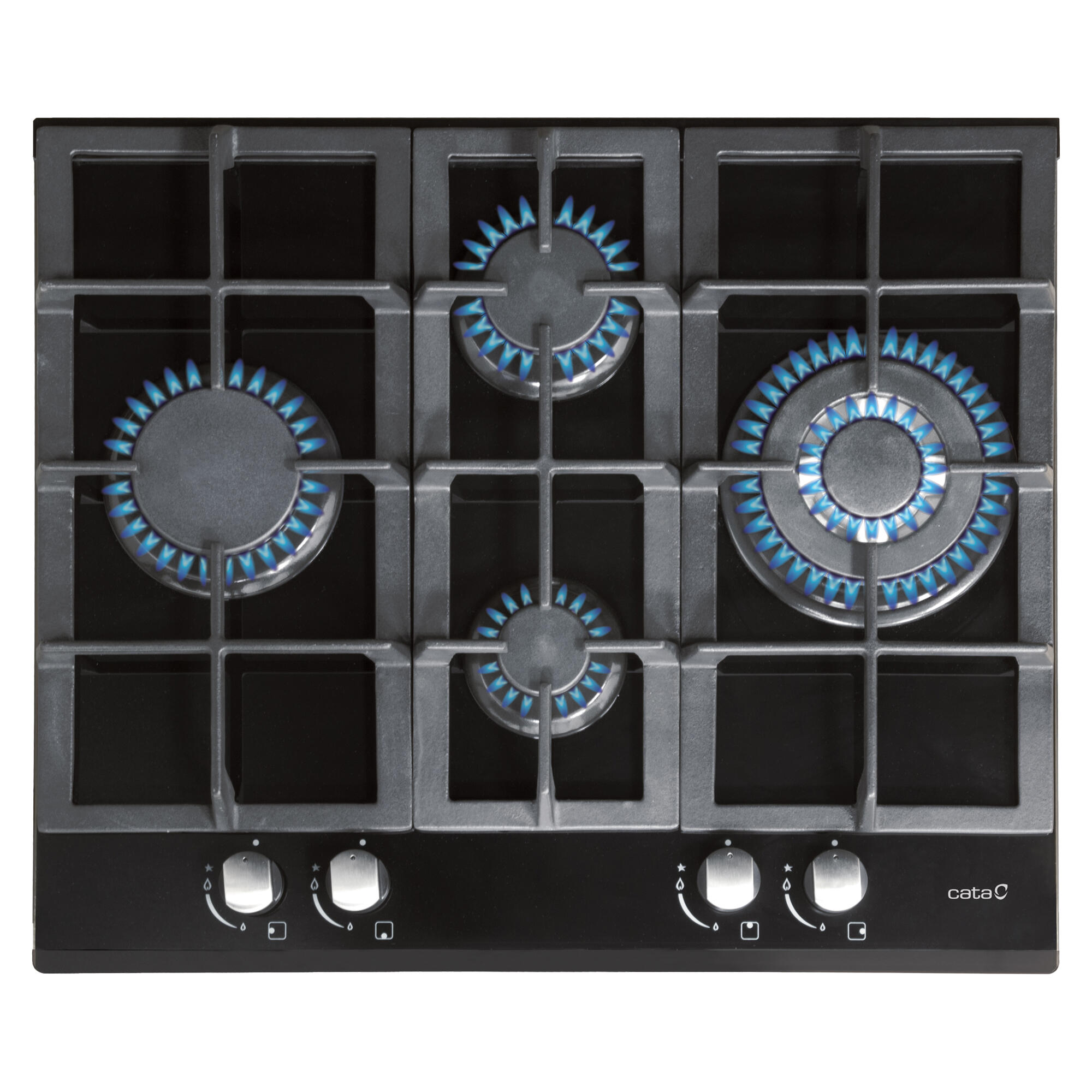 Placa de gas cata lci 6031bk 4 zonas de cocción gas propano cristal negro 60cm