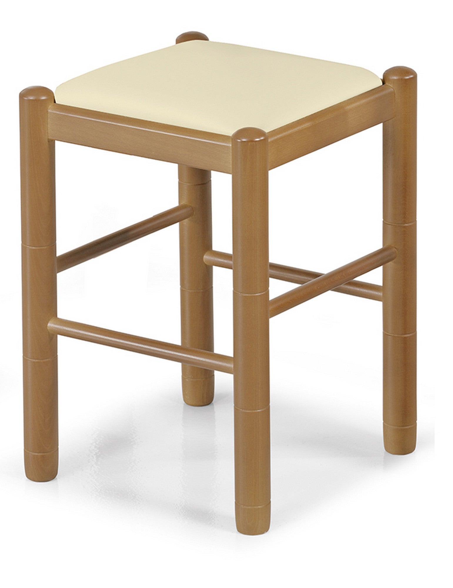 Taburete bajo cocina monica barnizado cerezo asiento polipiel crema
