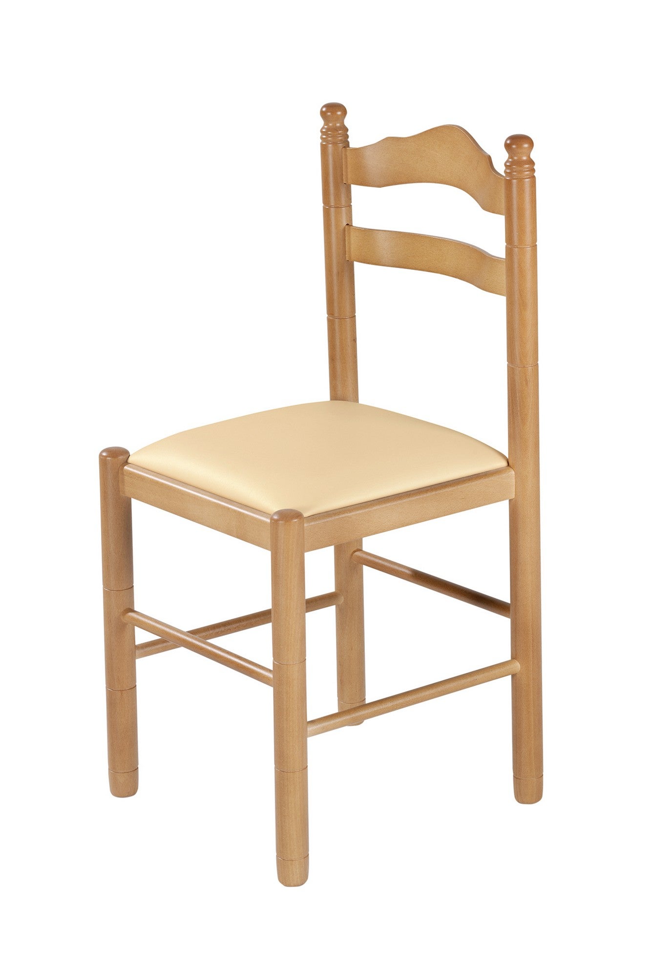 Silla monica barnizado natural asiento polipiel crema