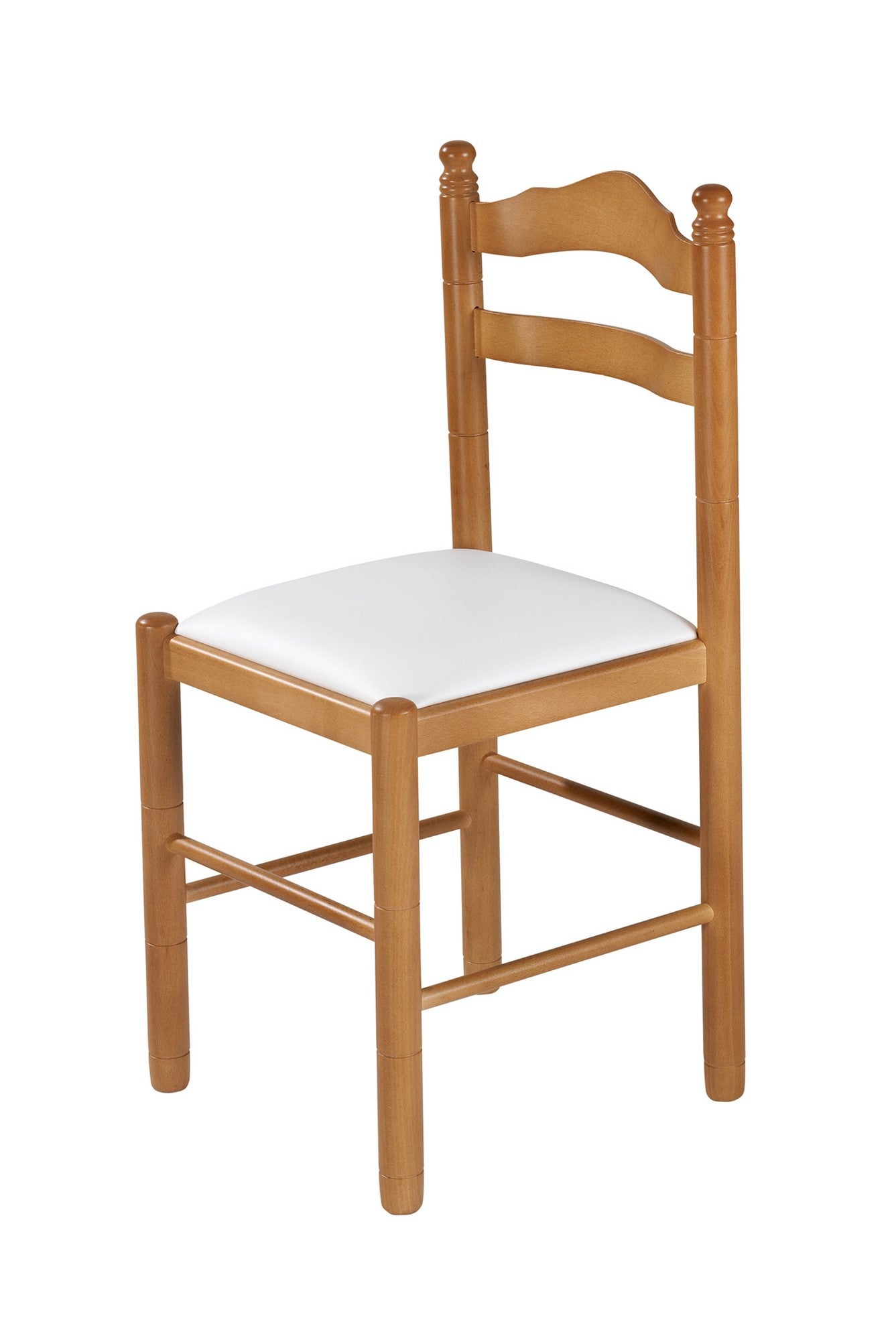 Silla monica barnizado cerezo asiento polipiel blanco