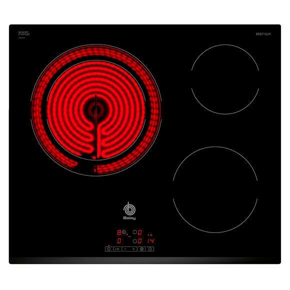 Placa vitrocerámica balay 3eb715lr con 3 zonas de cocción 5700 w