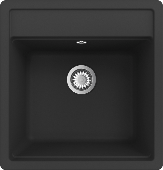 Fregadero cocina Delinia Onega sobre encimera 1 seno con sifón 49x51 cm cuarzo negro mueble a partir de 45 cm 
