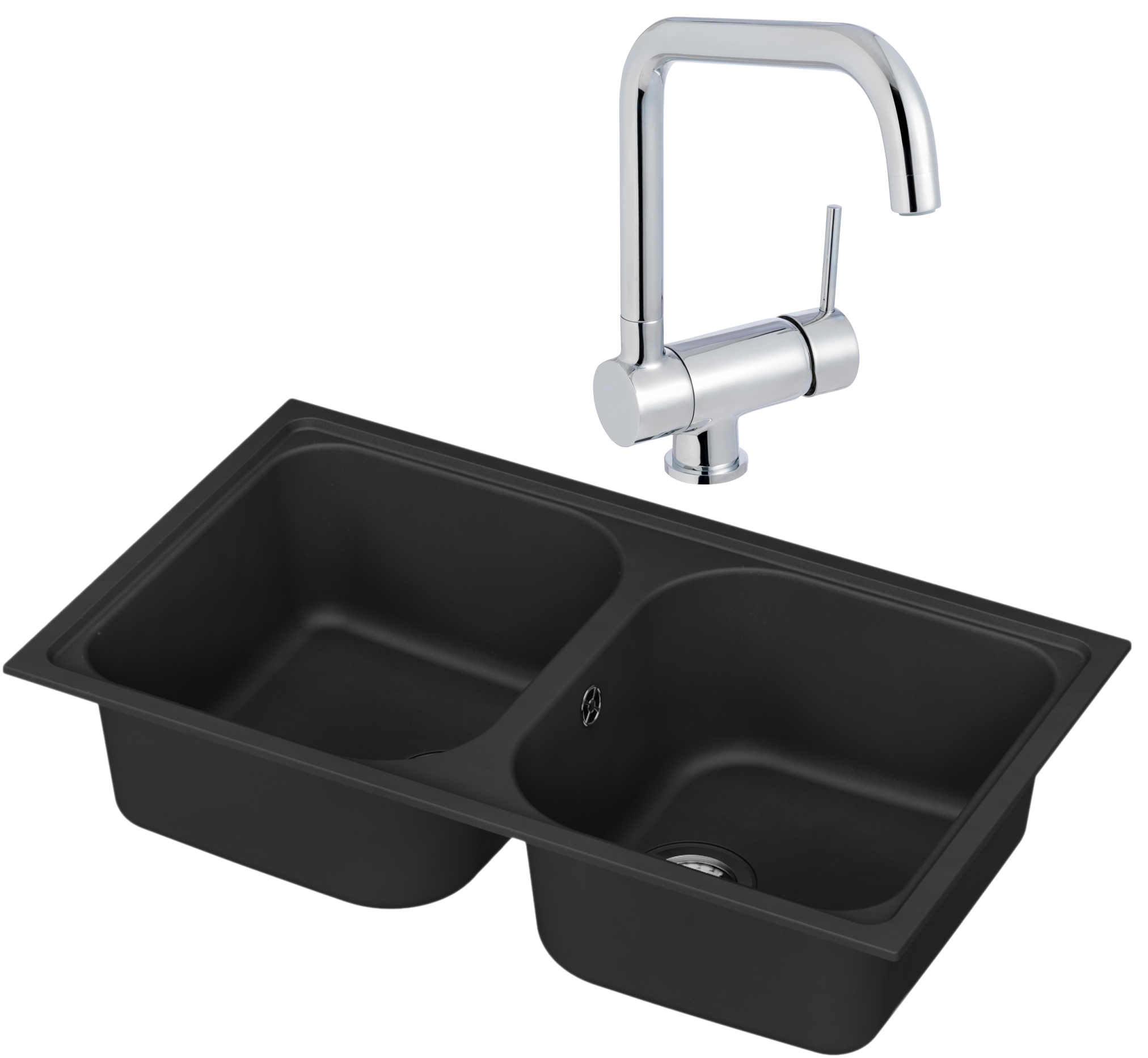 Conjunto fregadero 2 seno elbe negro 86 x 51 cm y grifo caño abatible perrine