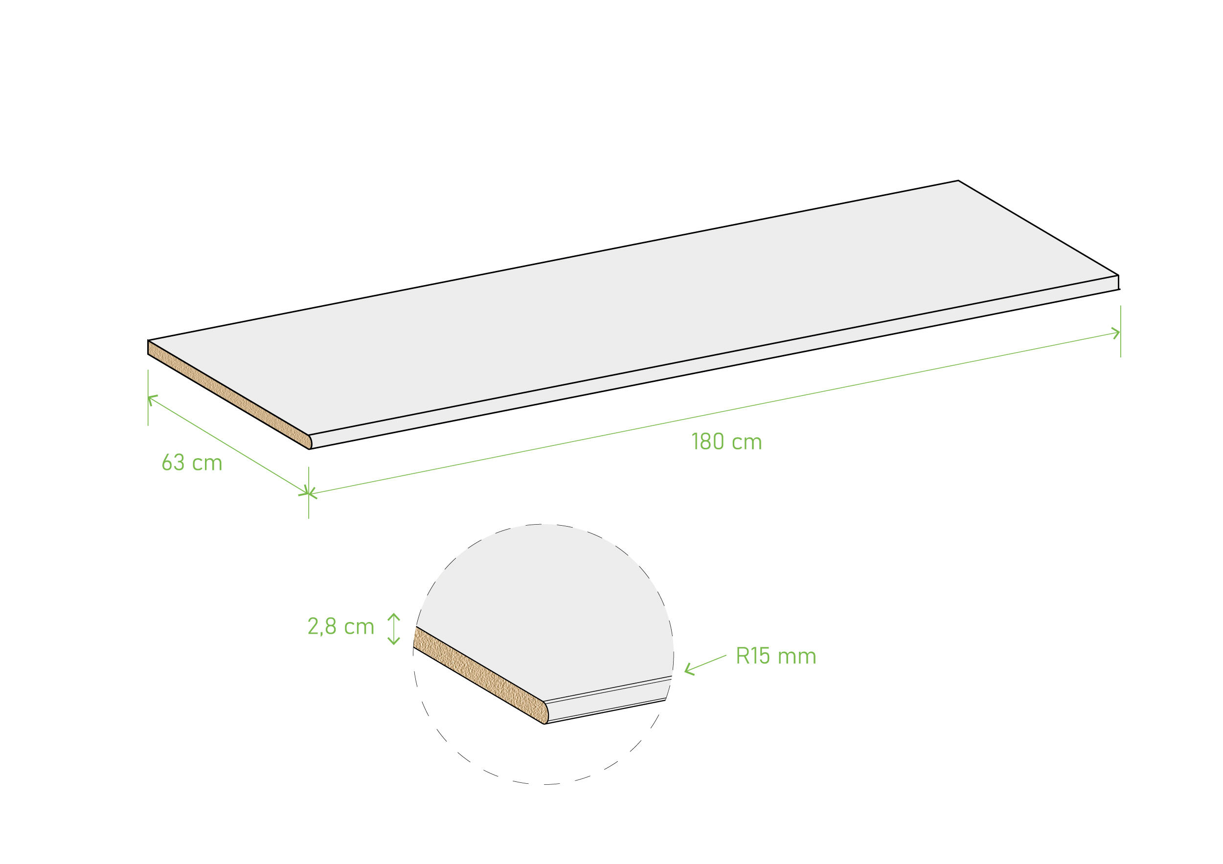 Tampo de bancada laminado BRANCO MATE 180X63X2.8 CM - 8