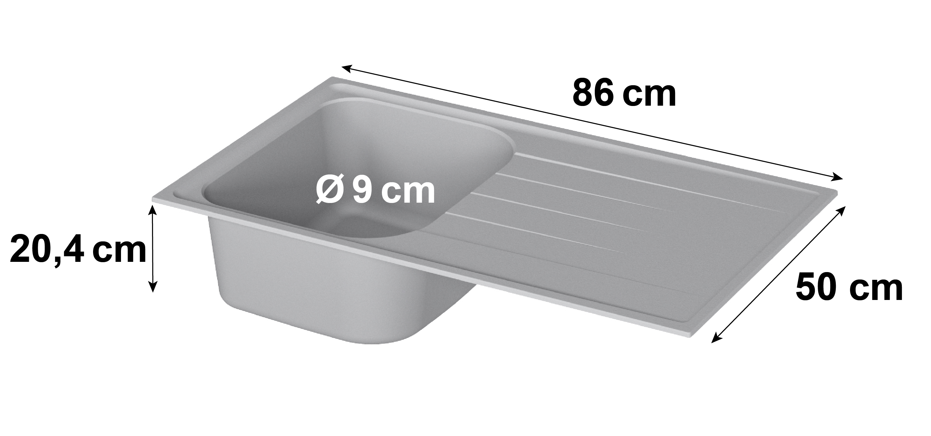Evier en quartz et résine 1 bac 86 x 50 cm vidage inclus Elbe gris - 7