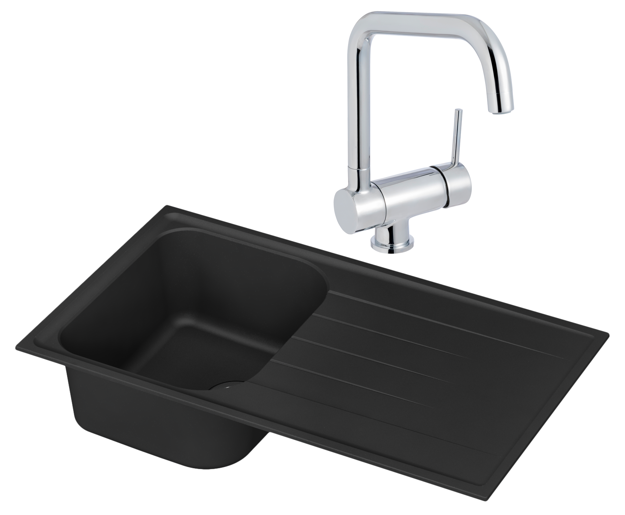Conjunto fregadero elbe negro 86 x 50 cm y grifo caño abatible perrine