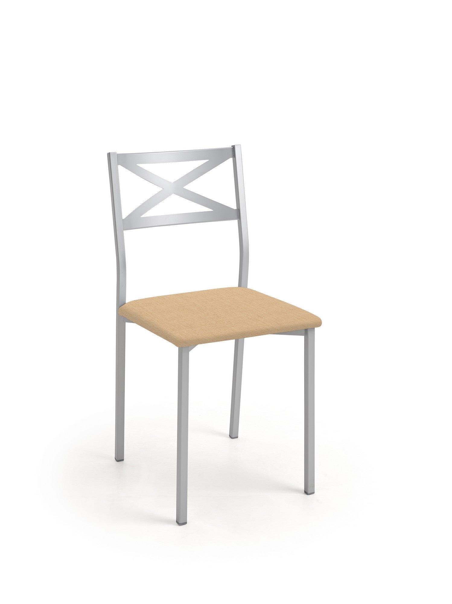 Silla de estructura color aluminio y asiento color arena de 38 x 86 cm