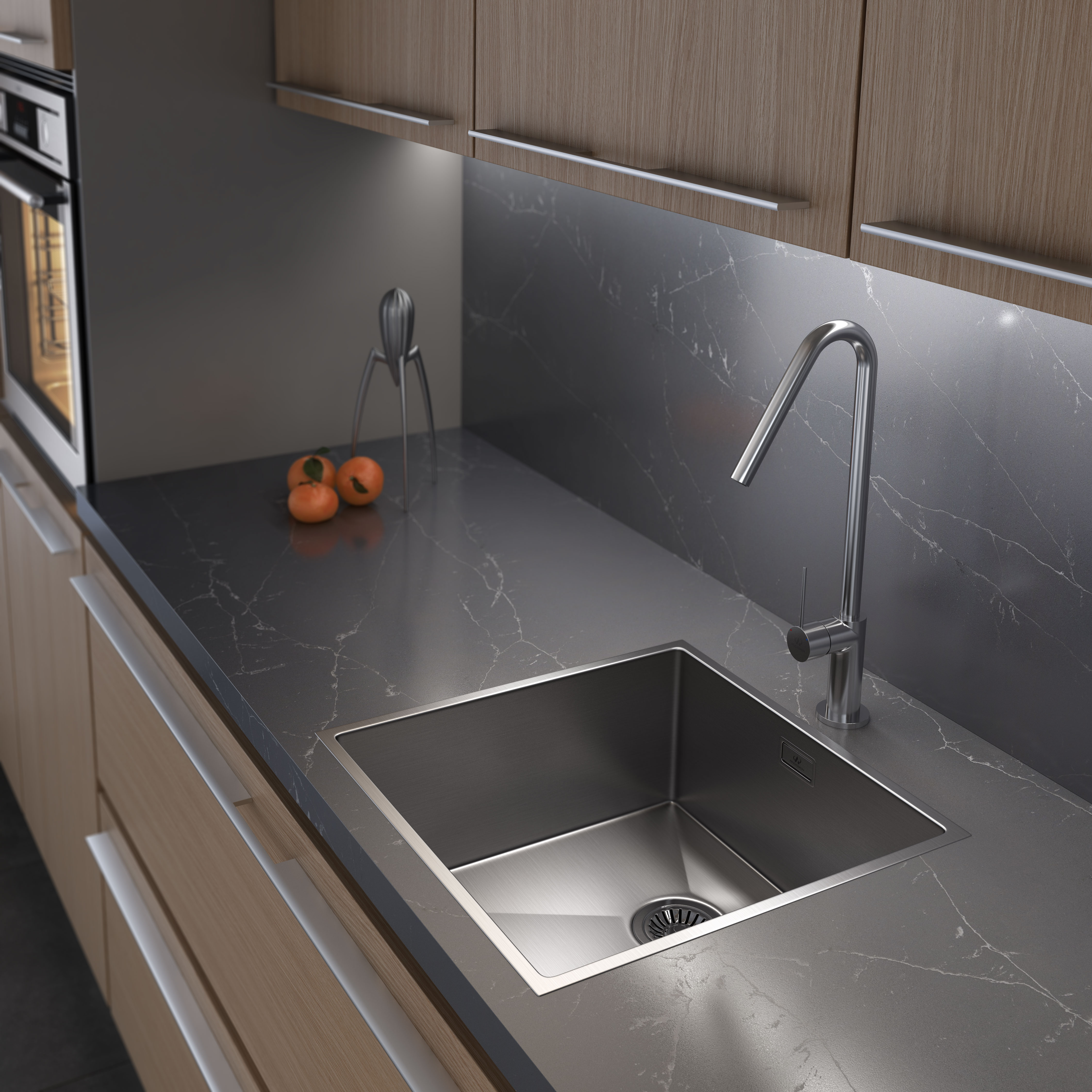 Lava-louça 1 cuba sem escorredor 44 x 44 cm inox cinza Andemen Marte - 4