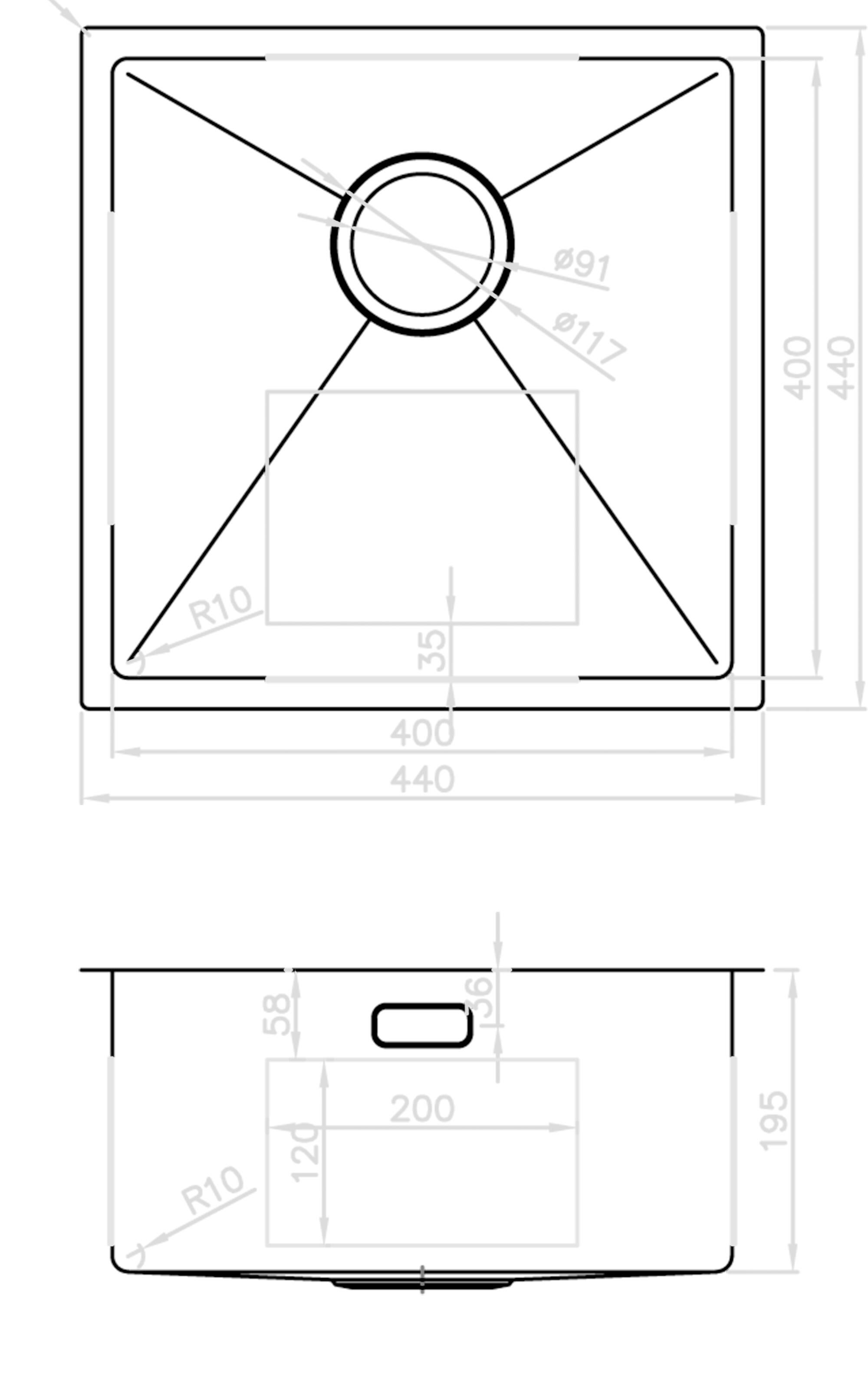 Lava-louça 1 cuba sem escorredor 44 x 44 cm inox cinza Andemen Marte - 9