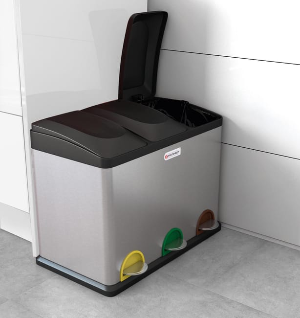 Cubo pedal acero con 3 compartimentos de 15L Leroy Merlin