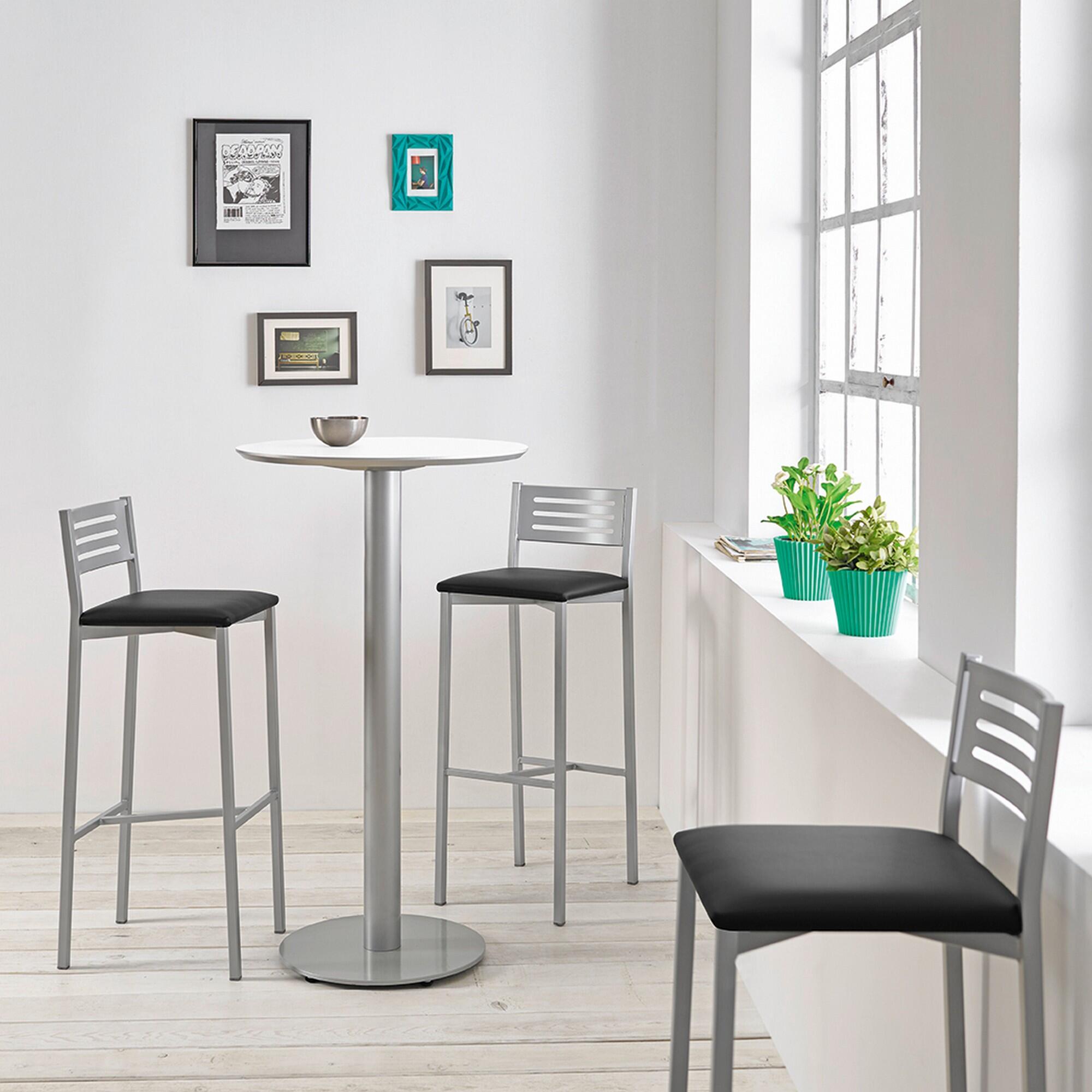 Taburete alto con respaldo Kelsa armazón aluminio asiento polipiel blanco - 4