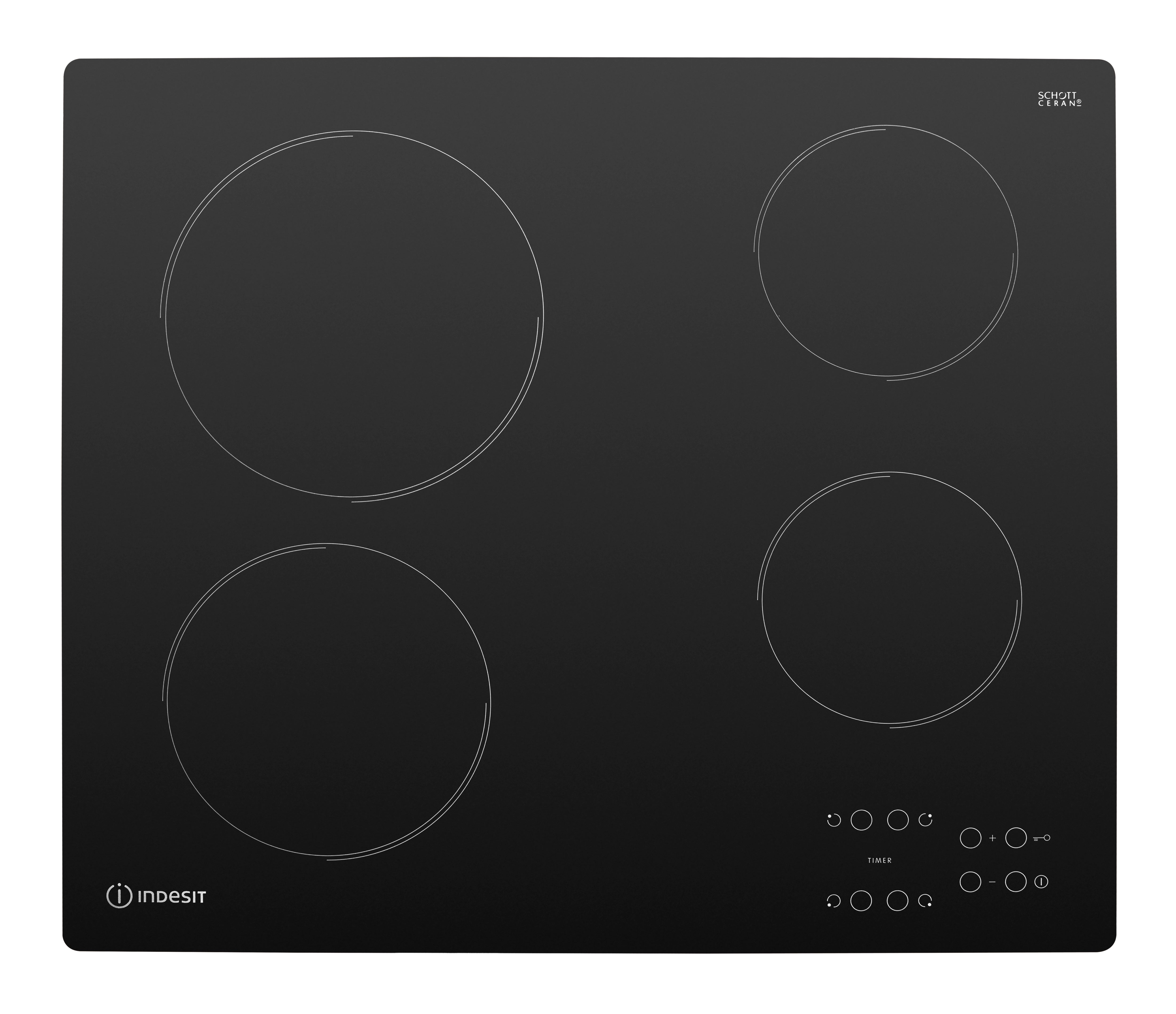 Placa vitrocerámica indesit ri 161 c (es) con 4 zonas de cocción zona grande de 27cm 6700 w