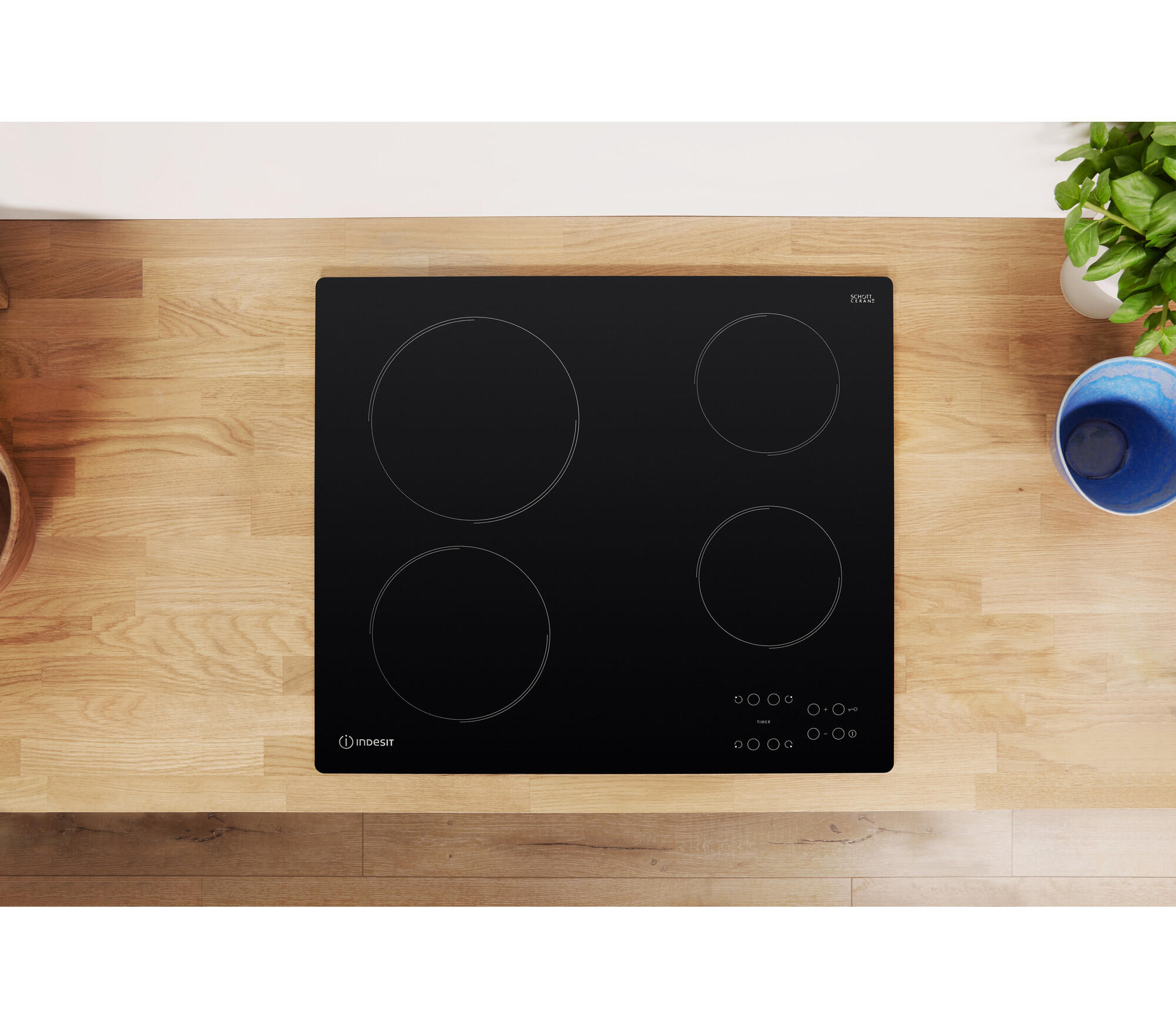 Placa vitrocerámica INDESIT RI 161 C (ES) con 4 zonas de cocción zona grande de 27cm 6700 W negro 60cm - 4