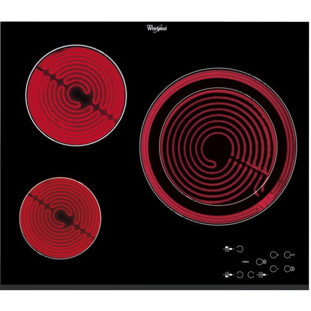 Placa vitrocerámica WHIRLPOOL AKT 807/BF con 3 zonas de cocción zona grande de 28cm 5600 W negro 60cm