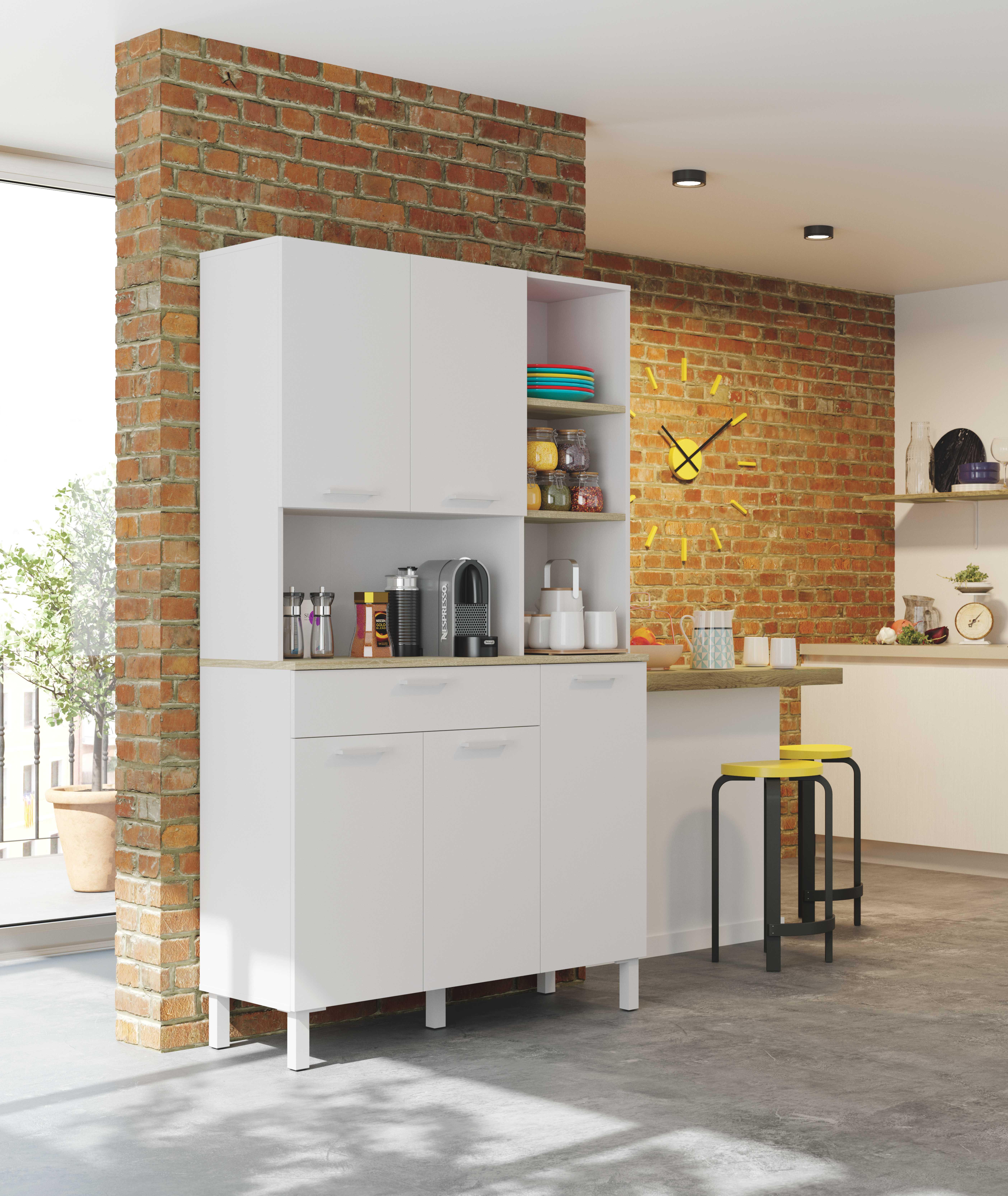 Alacena cocina alto KIRA blanco/roble 5 puertas + 1 cajón 186 x 108 x 40 cm - 2