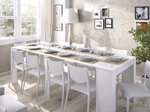 Mesa comedor redonda NÓRDICA extensible de 100 a 140 hasta 180 cm. Mesa  cocina blanca para 6-8 personas.