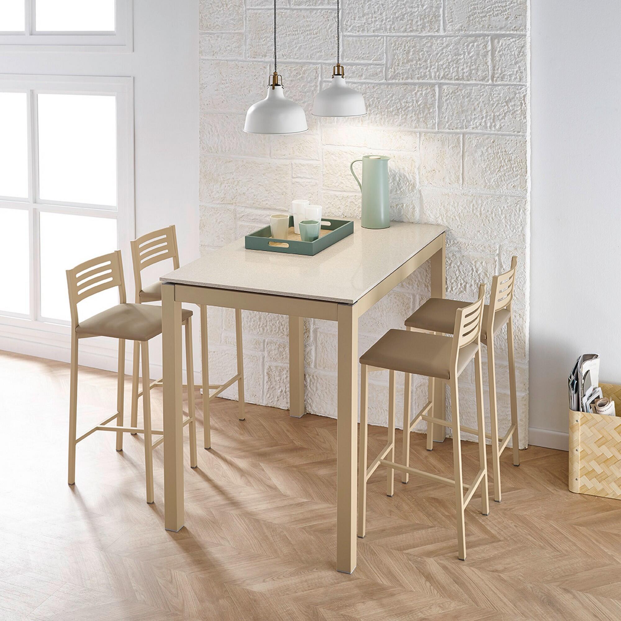 Taburete alto con respaldo Kelsa armazón aluminio asiento polipiel blanco - 3