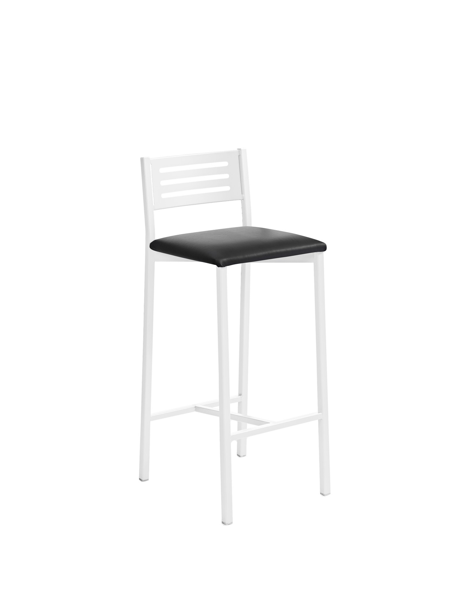 Taburete de estructura color blanco texturizado y asiento negro de 33 x 66 cm