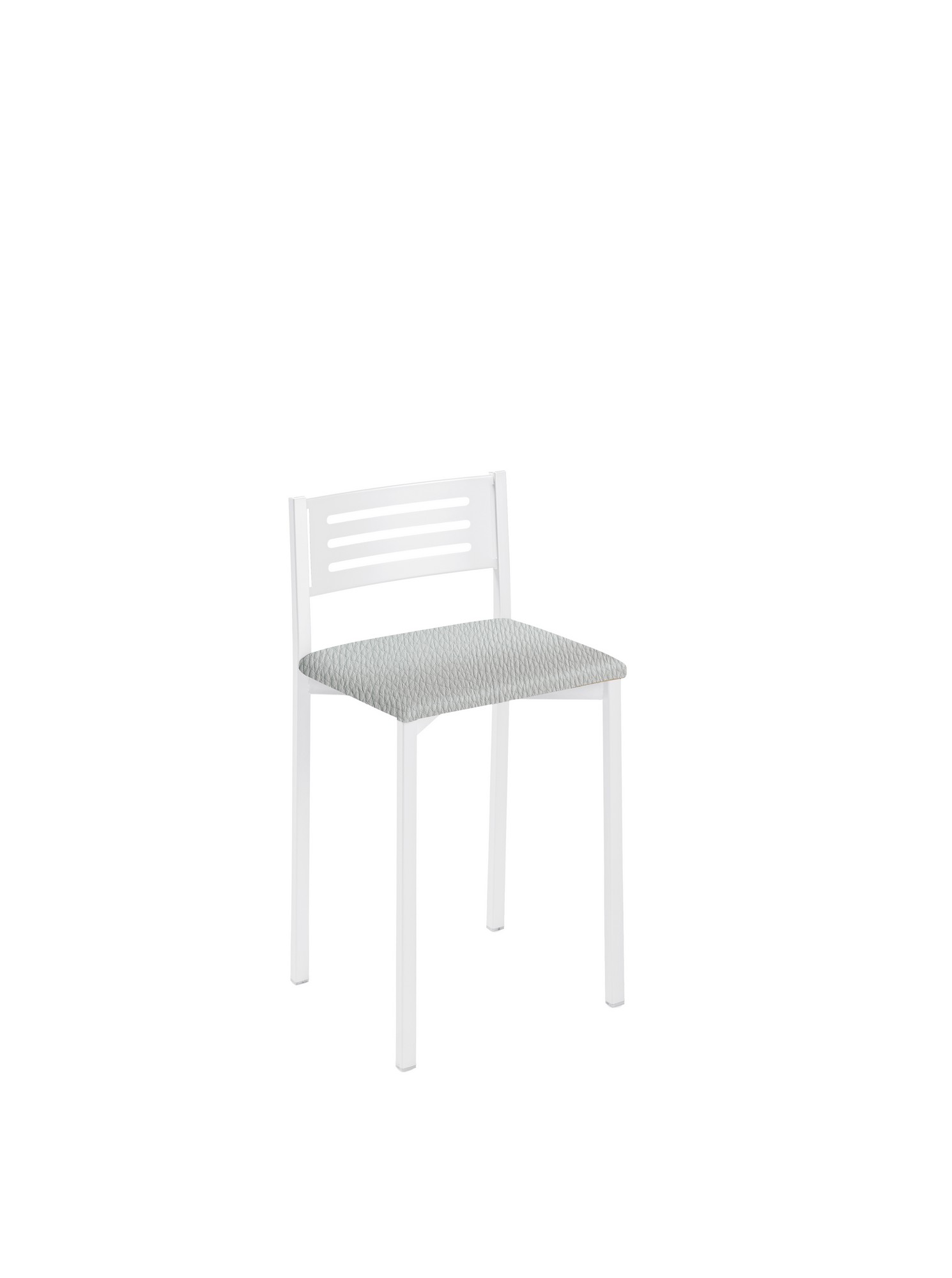 Taburete de estructura color blanco texturizado y asiento plata de 33 x 47 cm