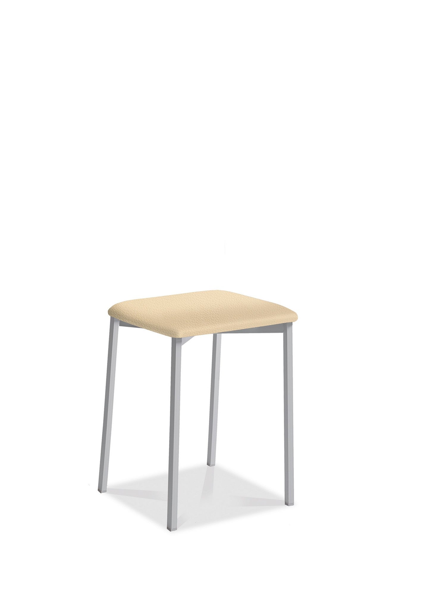 Taburete bajo de cocina kelsa armazón aluminio asiento polipiel crema
