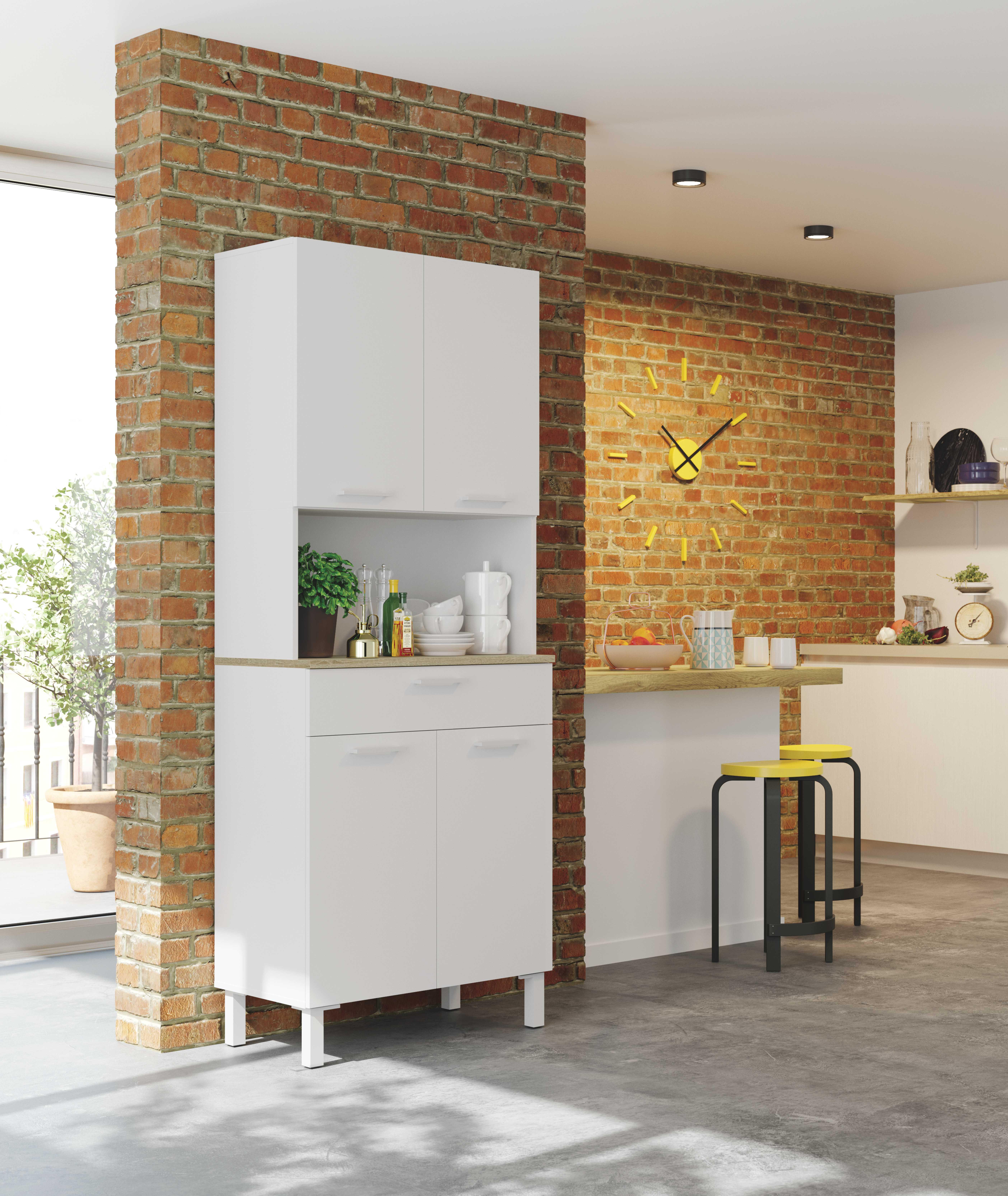 Alacena cocina alto KIRA blanco/roble 4 puertas + 1 cajón 186 x 72 x 40 cm - 3