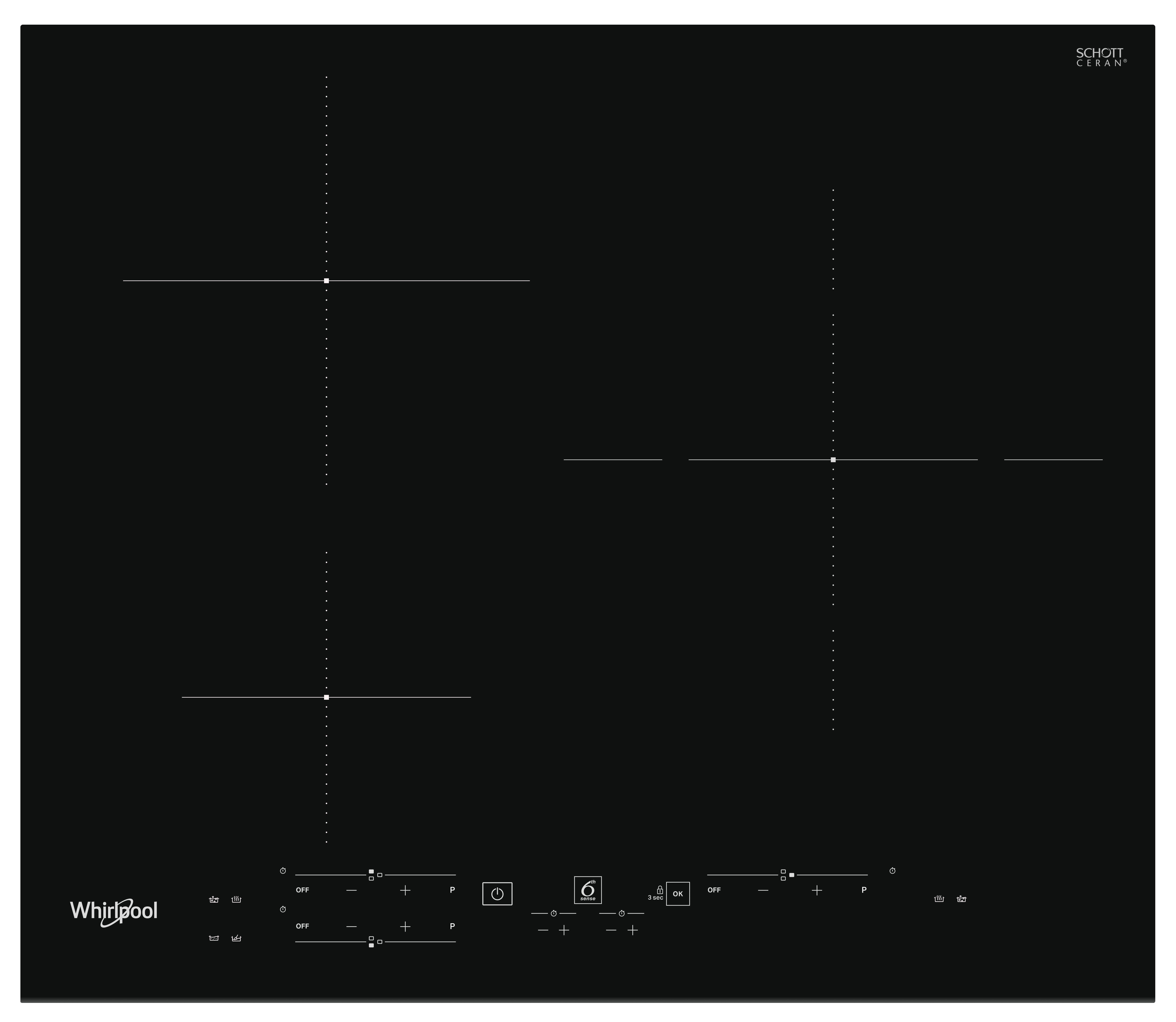 Placa de inducción whirlpool ws b2360 bf con 3 zonas de cocción zona grande de 28cm 7200 w negro 60cm