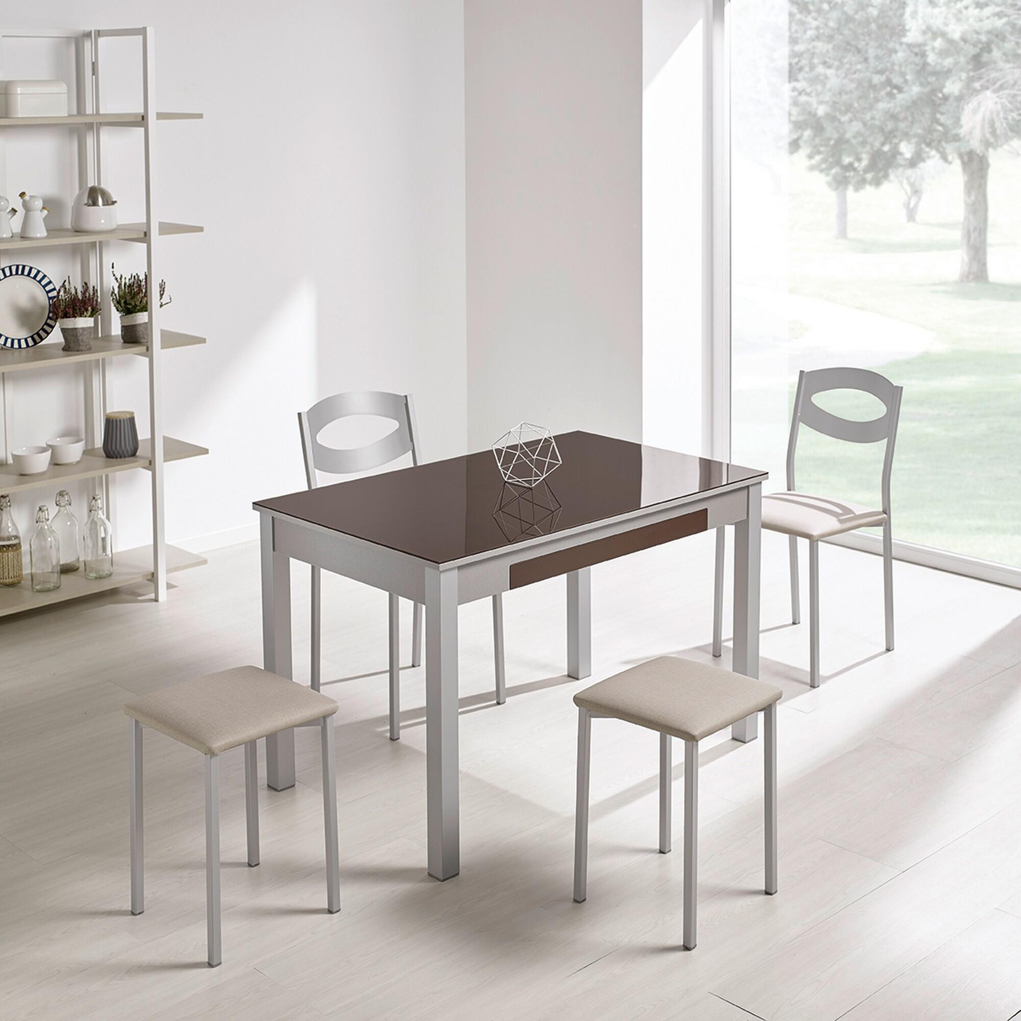 Taburete bajo de cocina Kelsa armazón aluminio asiento polipiel blanco - 5
