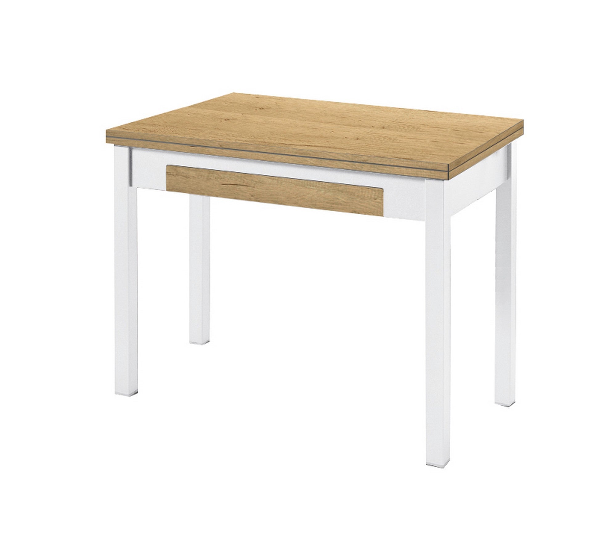 Mesa de cocina rectangular blanca y roble nube de 60 x 77 x 100-150 cm